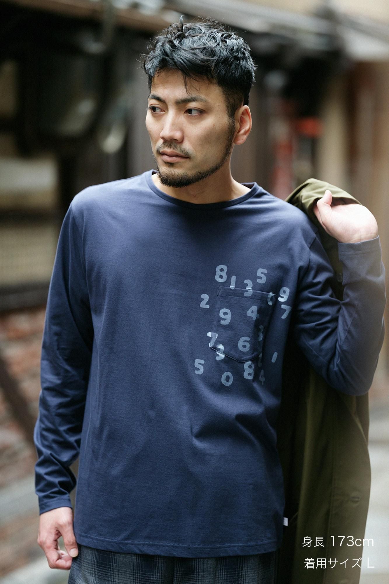 30 Count 1-ply High Gauge Plain Stitch Long Sleeve Pocket T-shirt / Dark Navy