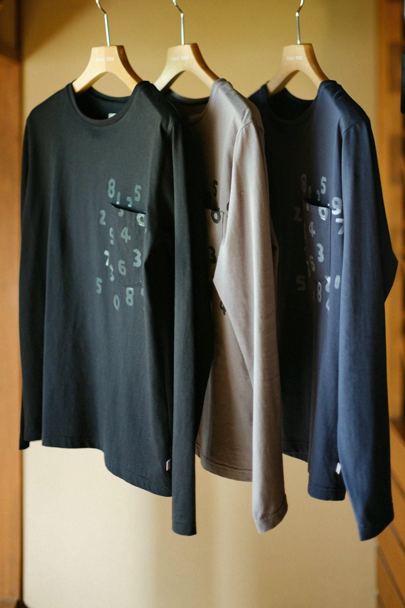 30單線 高密度平針織長袖口袋T-shirt /黑色