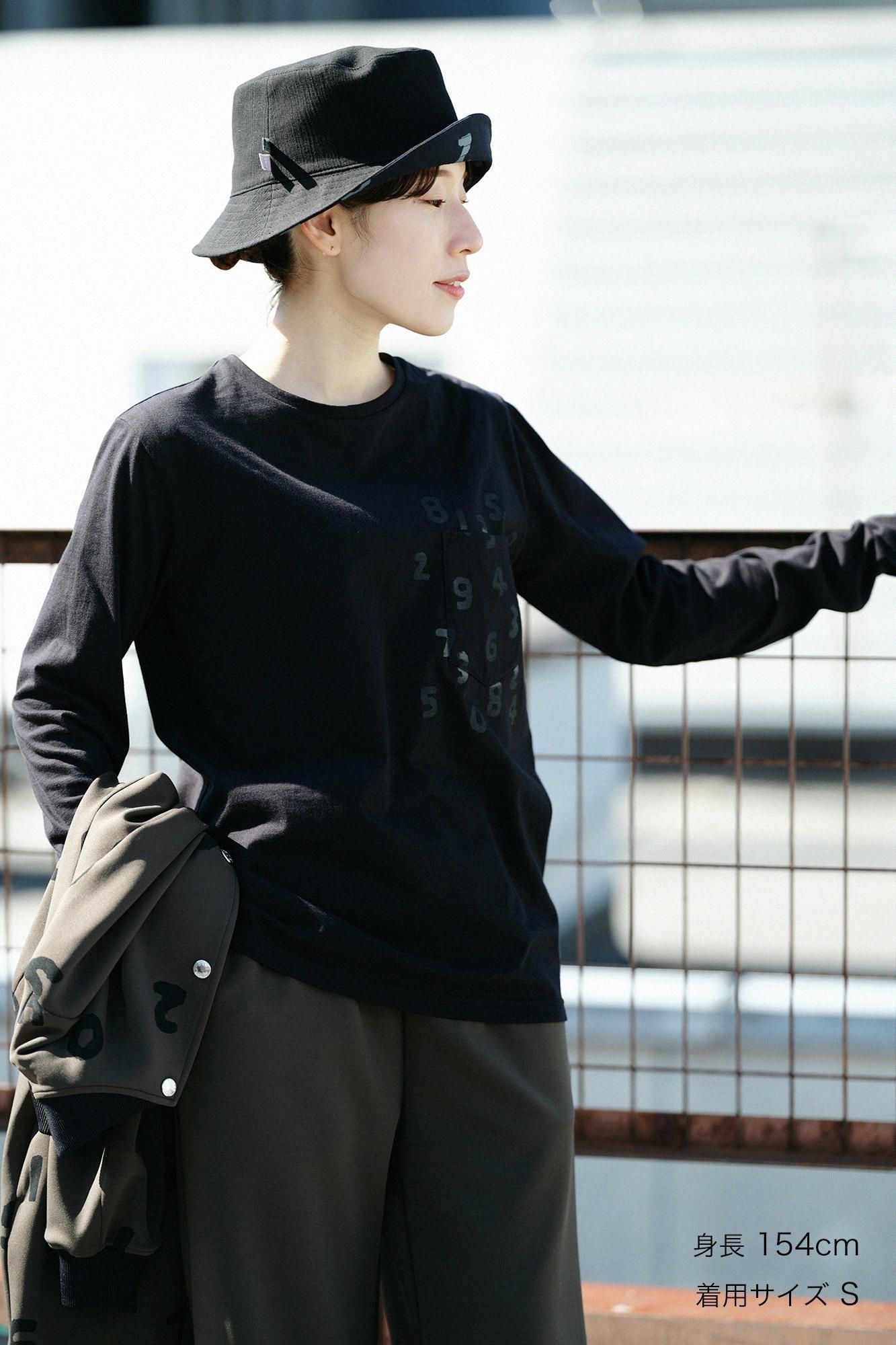 30單線 高密度平針織長袖口袋T-shirt /黑色