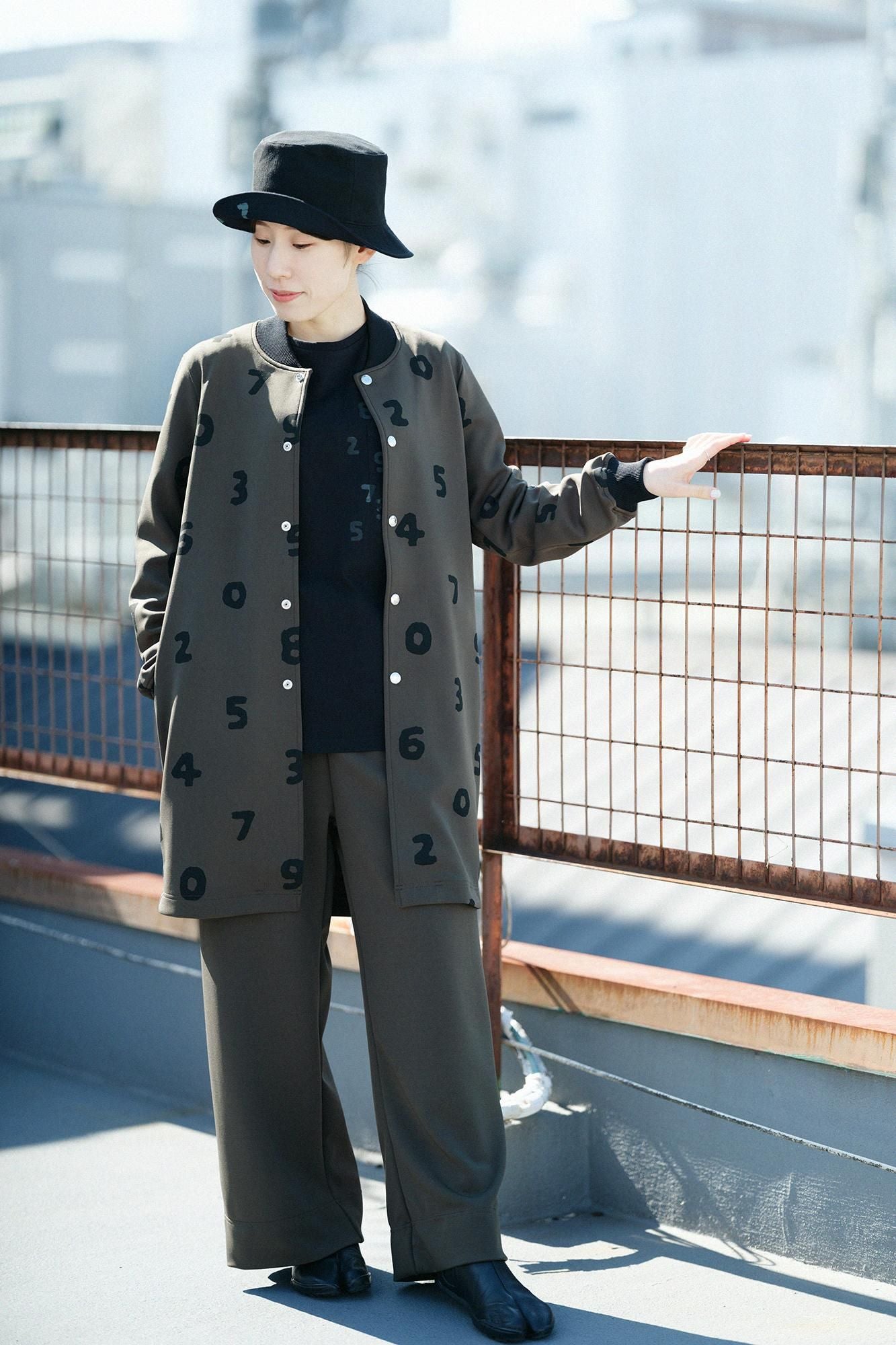 30單線 高密度平針織長袖口袋T-shirt /黑色