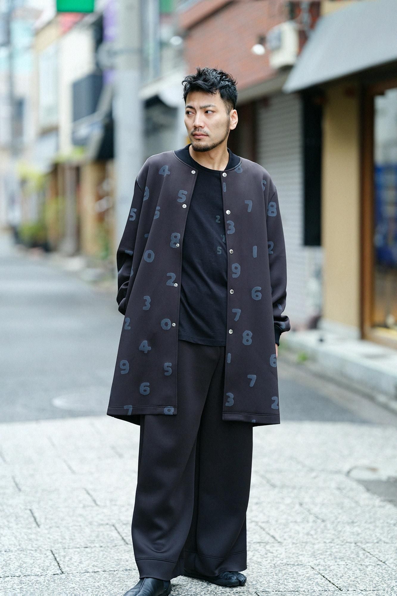 30單線 高密度平針織長袖口袋T-shirt /黑色