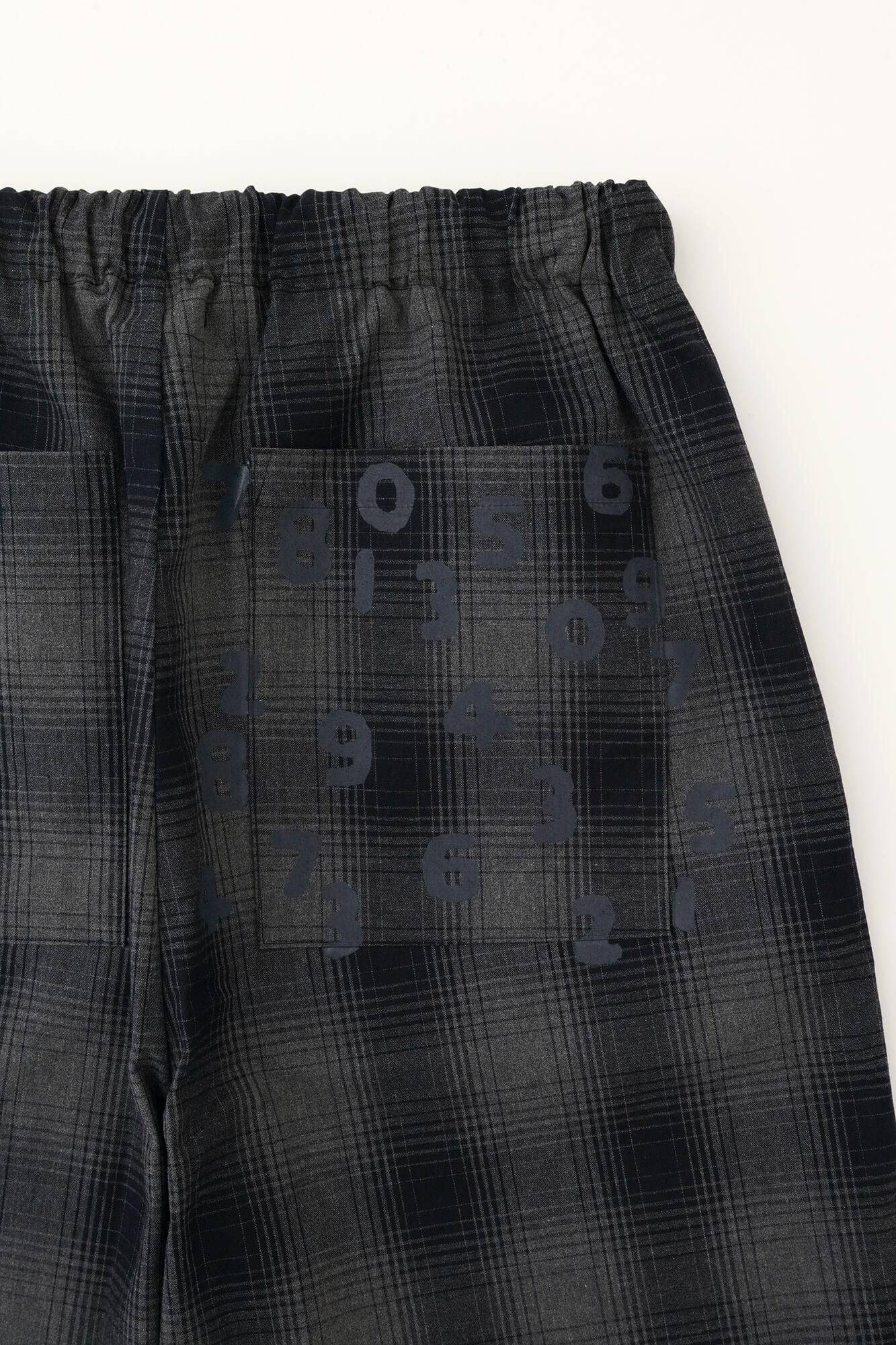 高密度防絨布 闊腿褲/暗藍色霞格紋