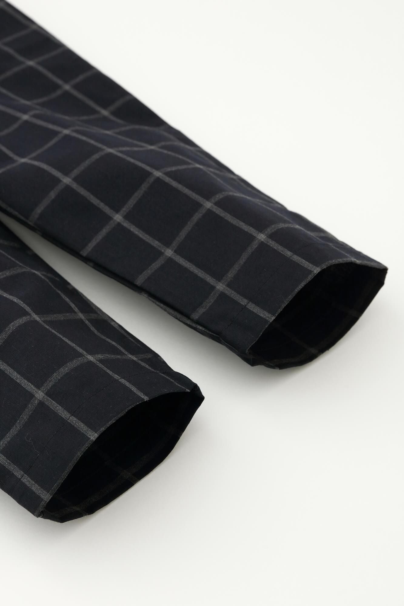 高密度防絨布 休閒窄管長褲/暗藍色格紋