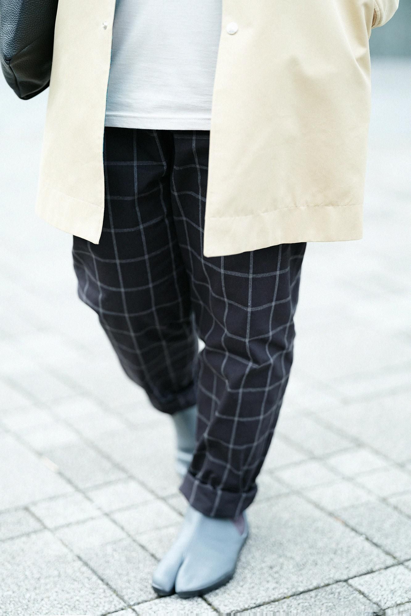 【online한정】덤프루프 이지 테이퍼드 팬츠/Nuryu 격자 (포장)