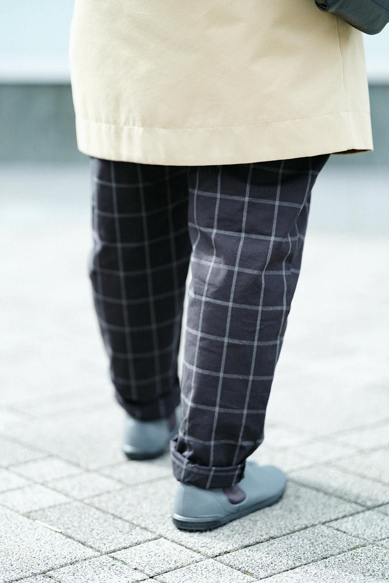 【online한정】덤프루프 이지 테이퍼드 팬츠/Nuryu 격자 (포장)