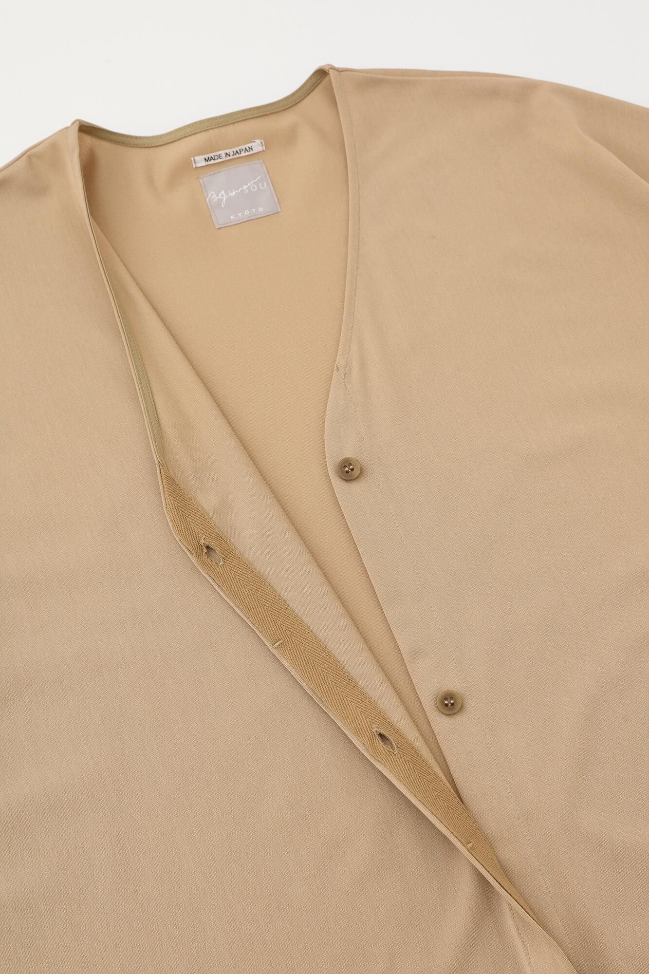 코튼 트리아세테이트 V넥 빛튜닉가디건/짙은 베이지색