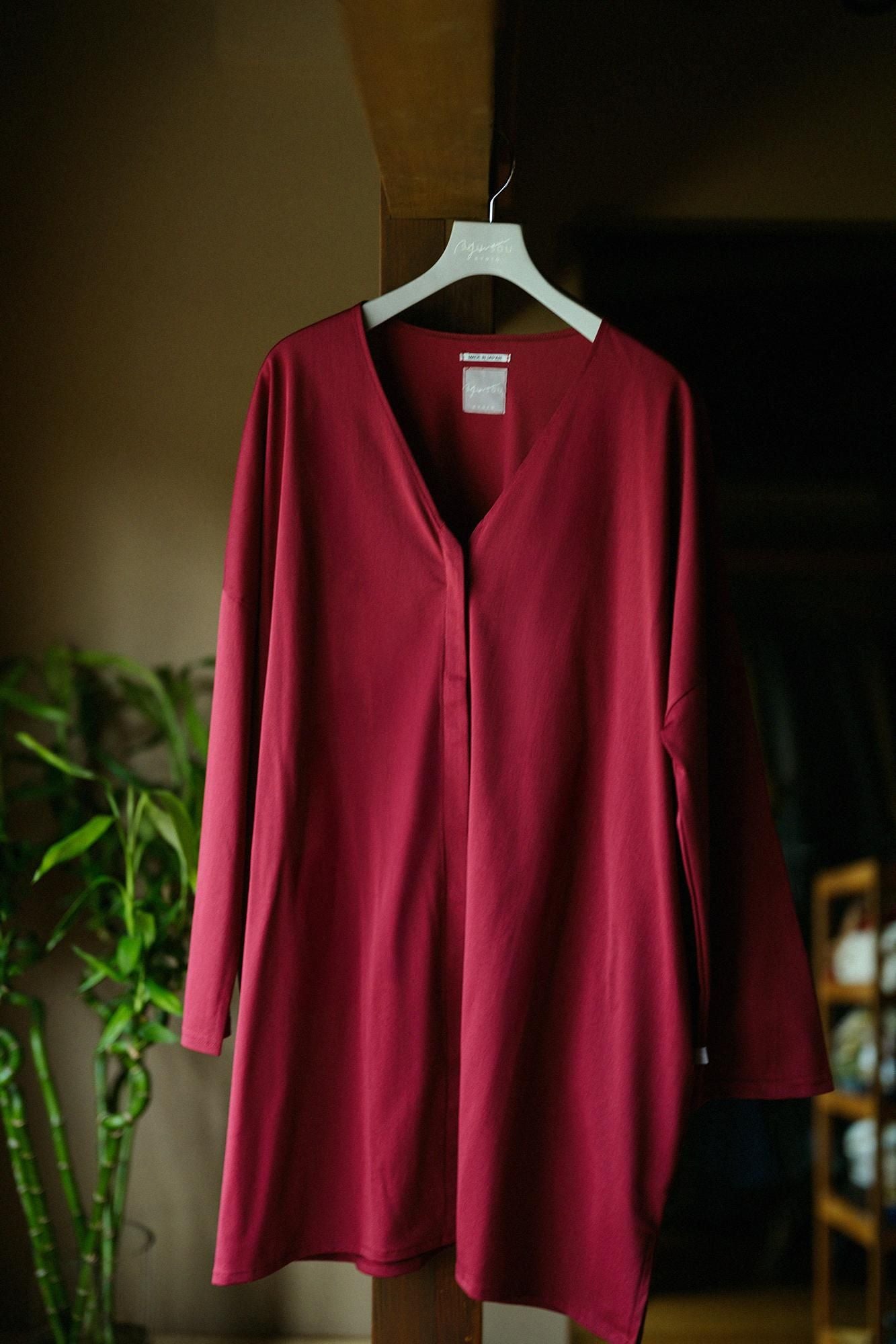 코튼 트리아세테이트 V넥 빛튜닉가디건/붉은 녹 색 (빨간 녹)