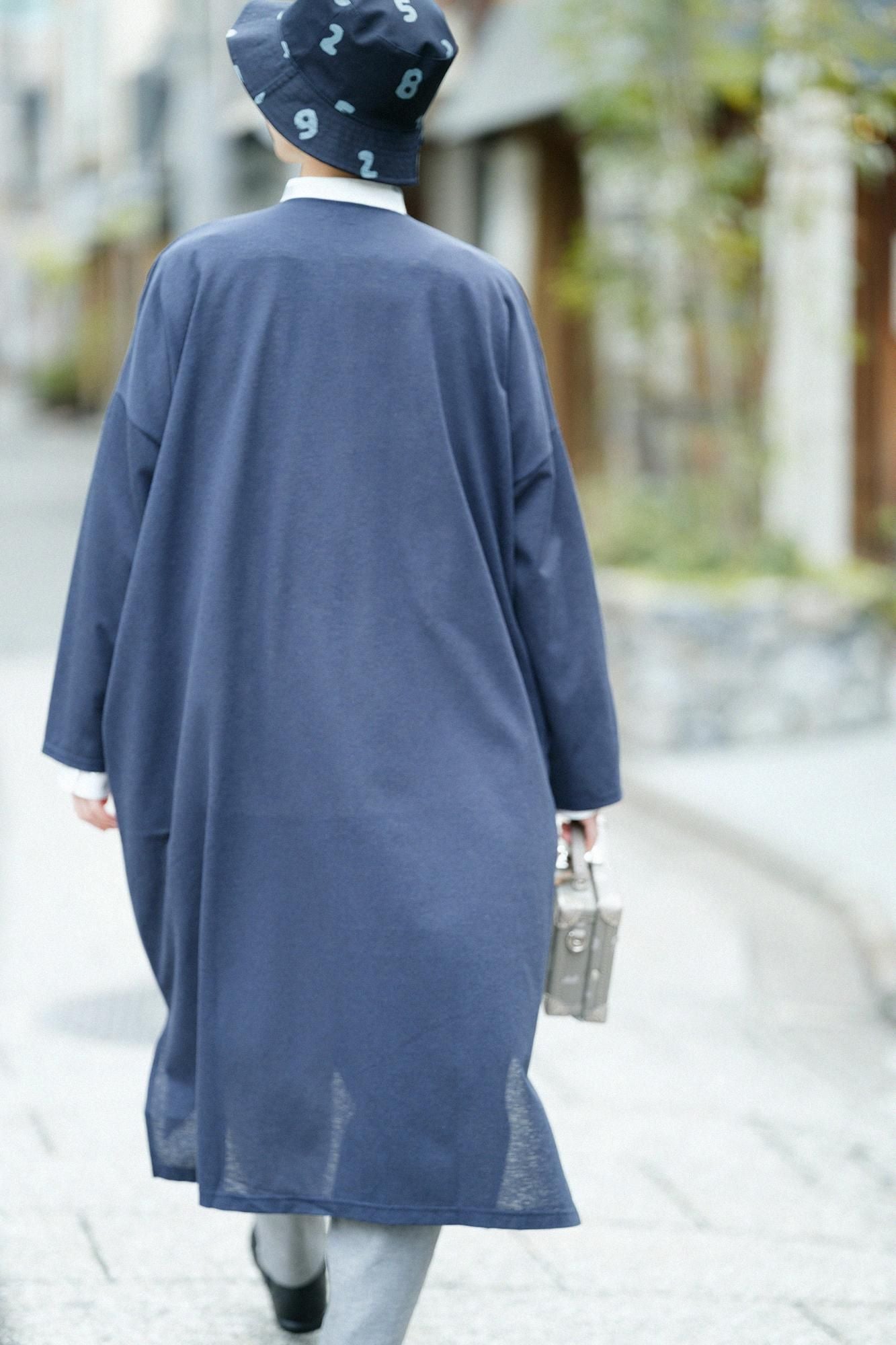 綿麻混 リランチェ(R) Vネック ライトコート/留紺(とめこん)