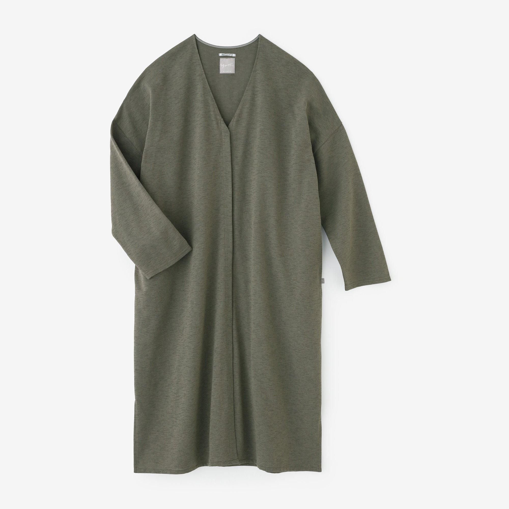 綿麻混 リランチェ(R) Vネック ライトコート/柳茶(やなぎちゃ)