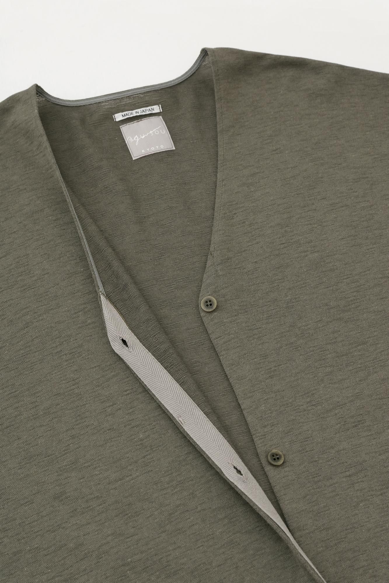 綿麻混 リランチェ(R) Vネック ライトコート/柳茶(やなぎちゃ)