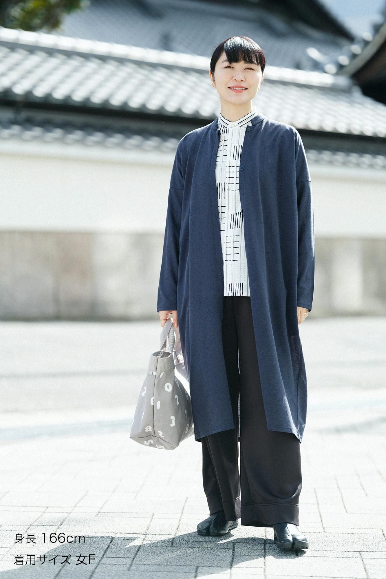 棉麻混紡RIRANCHA(R)立領輕型外套/藍黑色