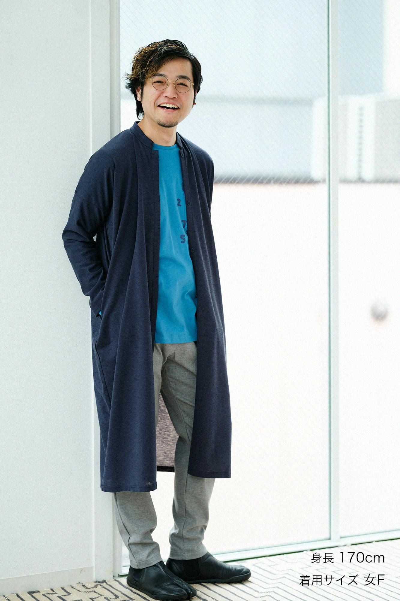 棉麻混紡RIRANCHA(R)立領輕型外套/藍黑色