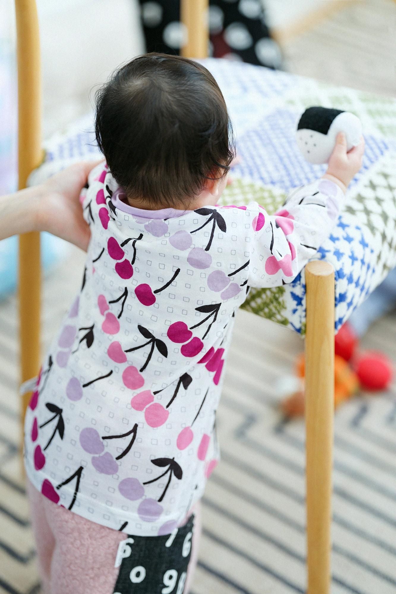 ●方領上衣七分袖/櫻桃