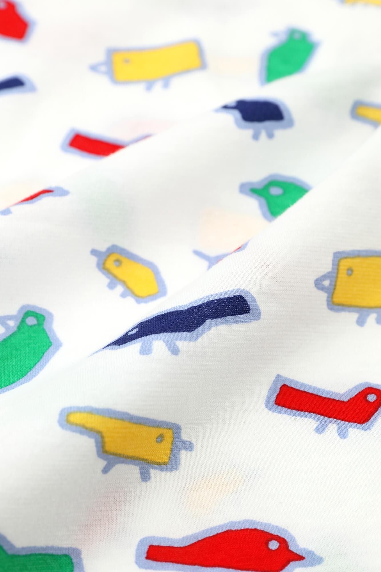 ●方領上衣七分袖/彩色小鳥