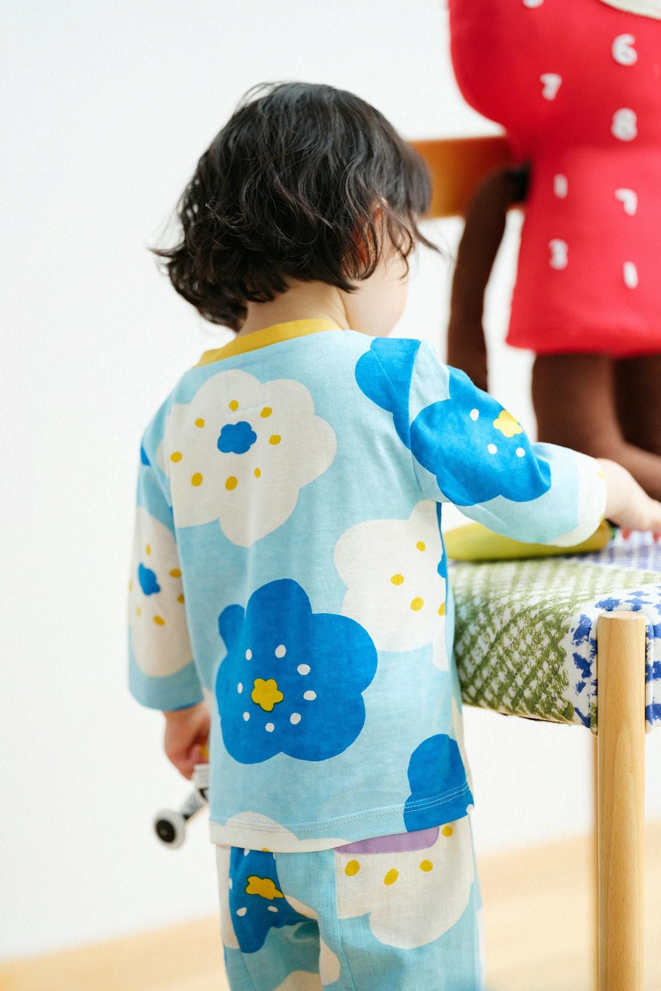 ●方領上衣 七分袖/微笑 水藍色