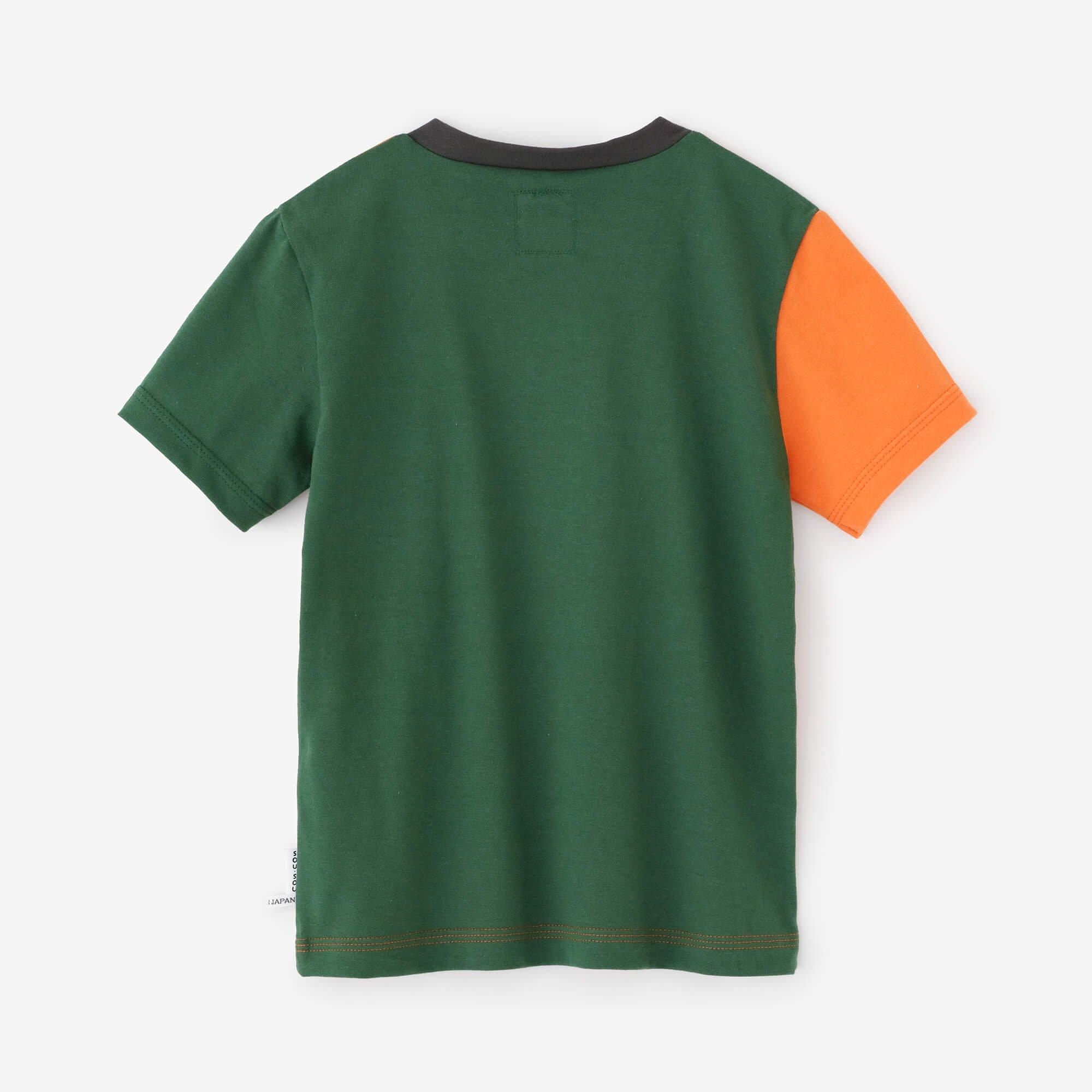 ● Square Neck T-shirt Bi-color / Orange × Deep Green