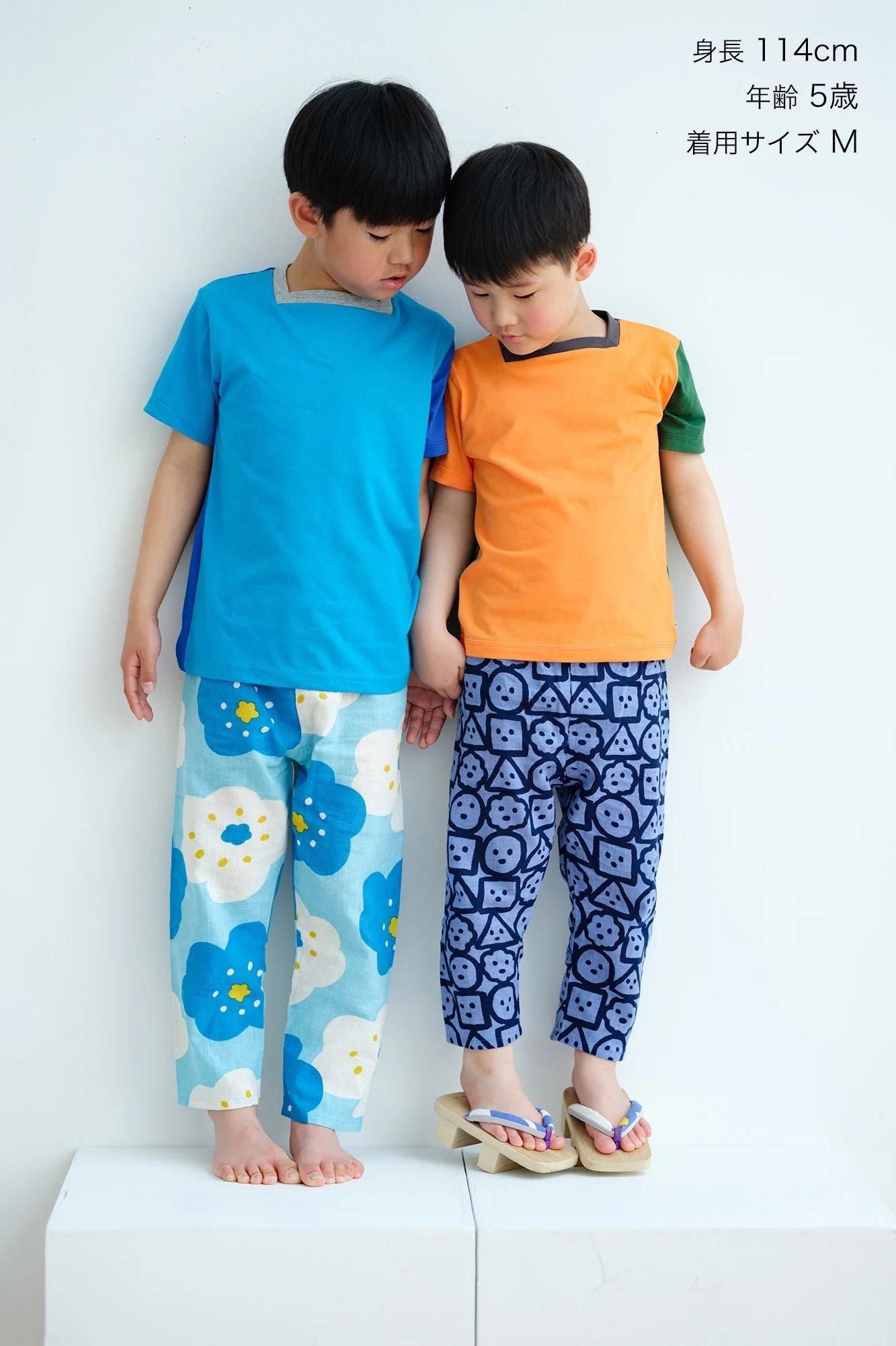 ● Square Neck T-shirt Bi-color / Orange × Deep Green