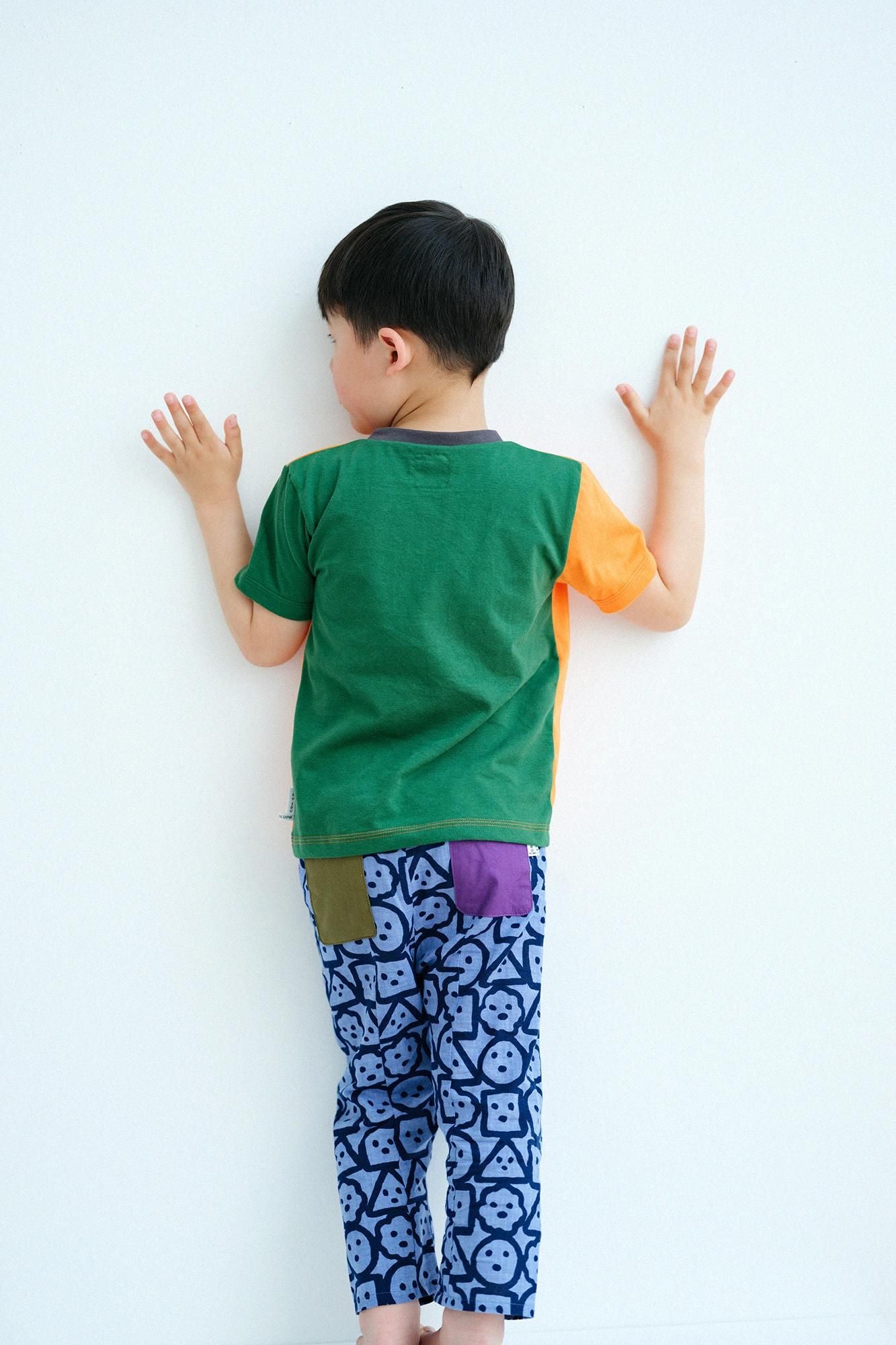 ● Square Neck T-shirt Bi-color / Orange × Deep Green