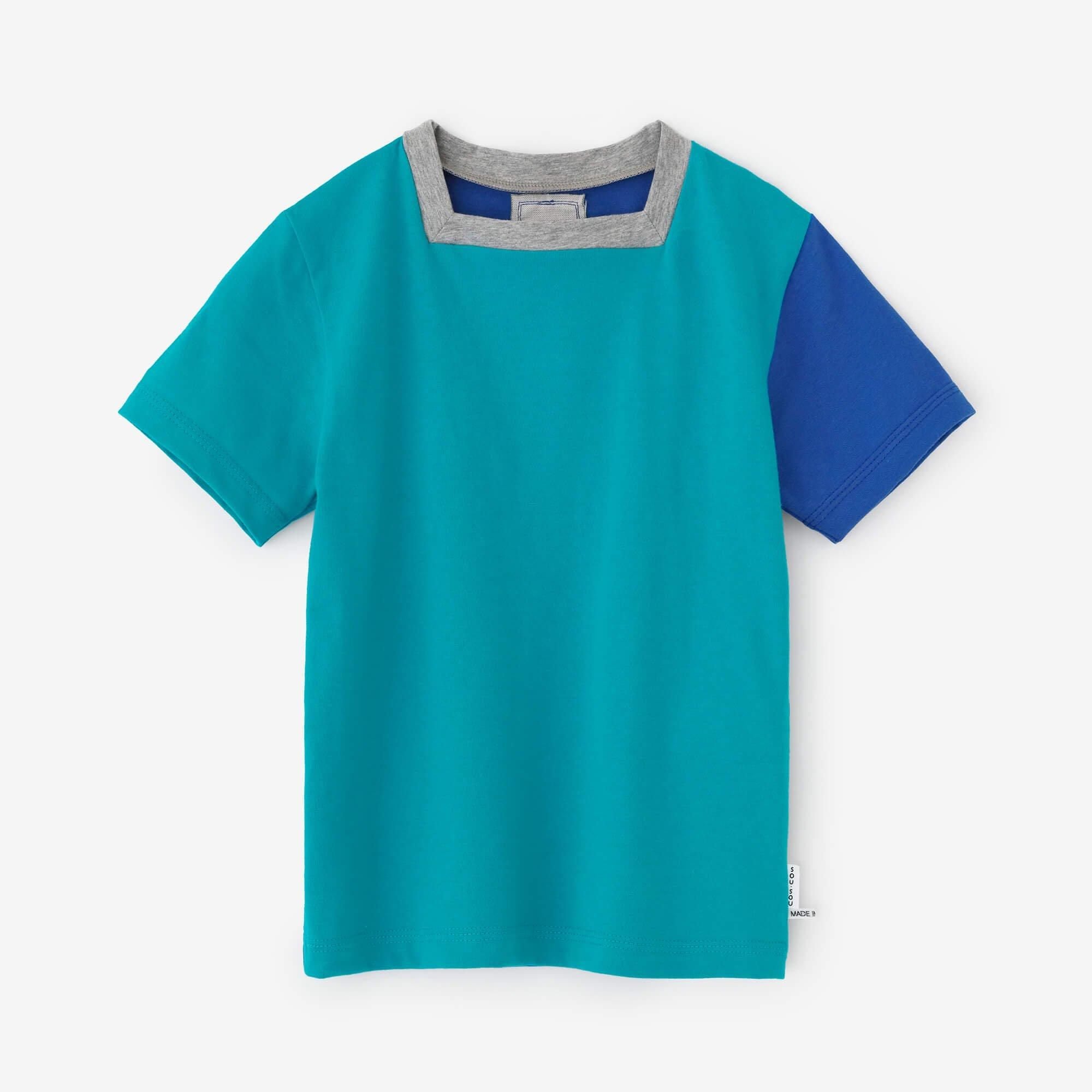 ● Square Neck T-shirt Bi-color / Sky Blue × Blue