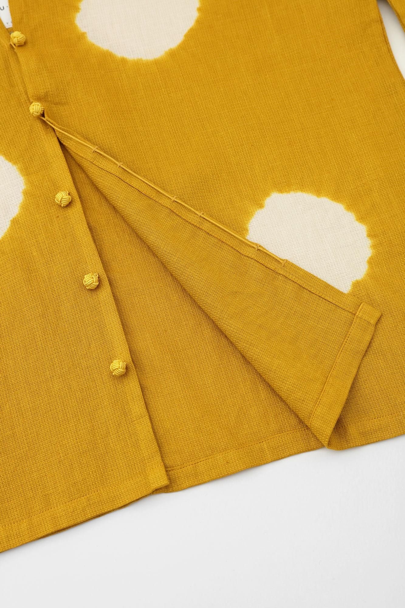 【net limited】Konsei Tie-dye Linen Hatsuki Cardigan/Large Polka Dots Mustard Color(presentsWhite)×Creamy-white(Ne(color)