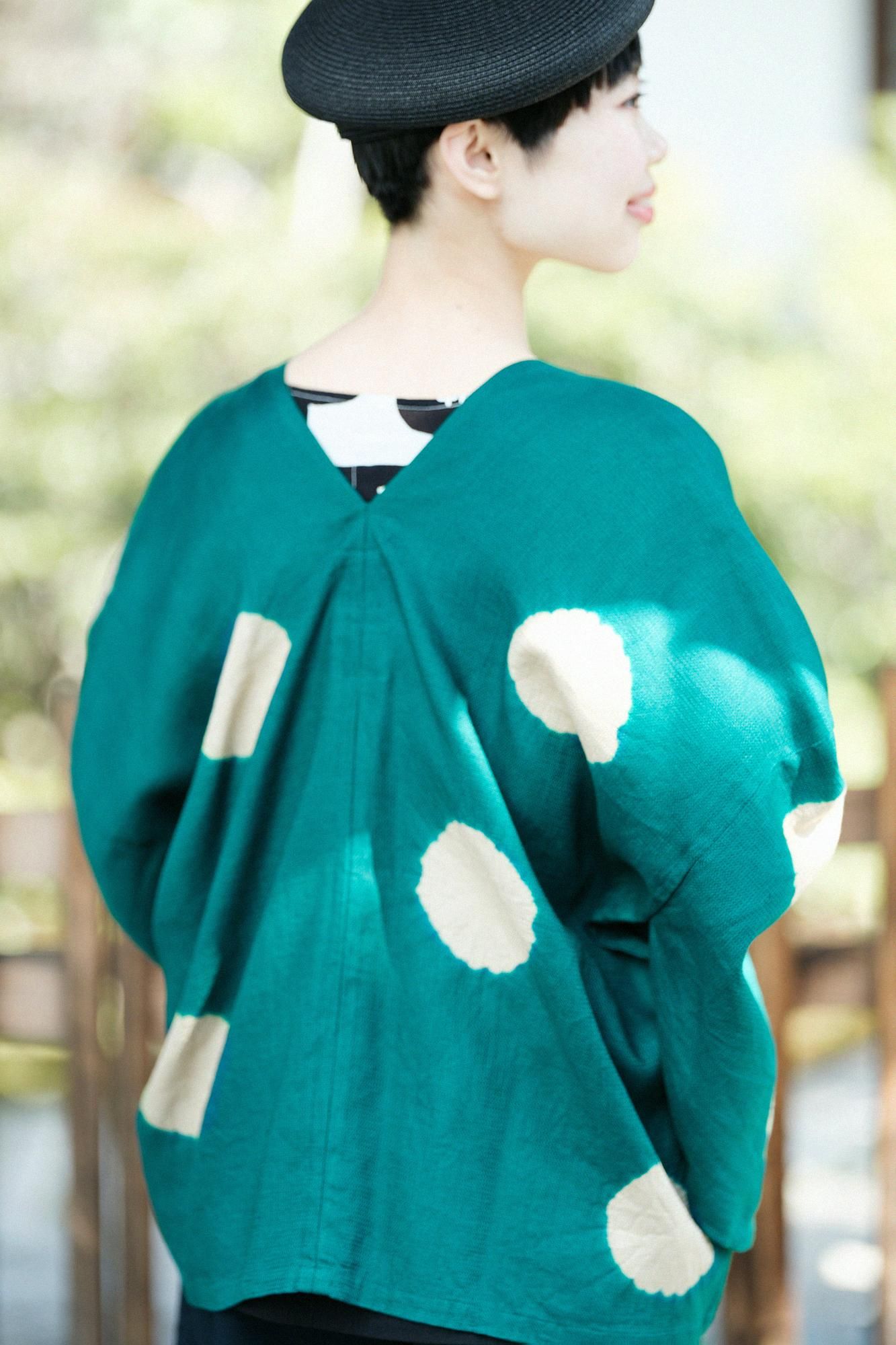 chikaki shibori大麻帽 /大圆点(mizuta madani),tokiwa green(tokiwa midori)x hashiba miiro