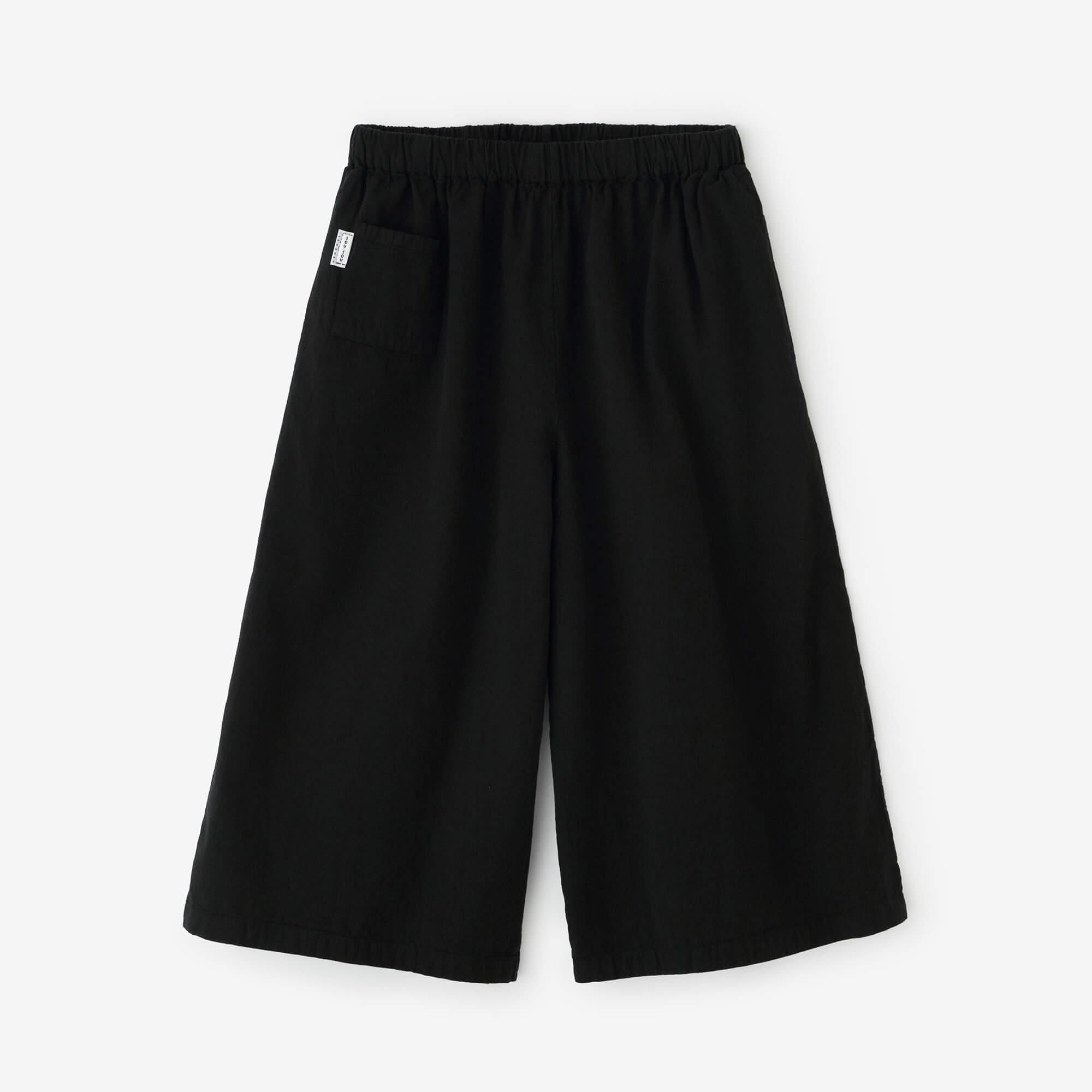 伊勢木棉20/20麻混紡闊腿褲短版/黑色