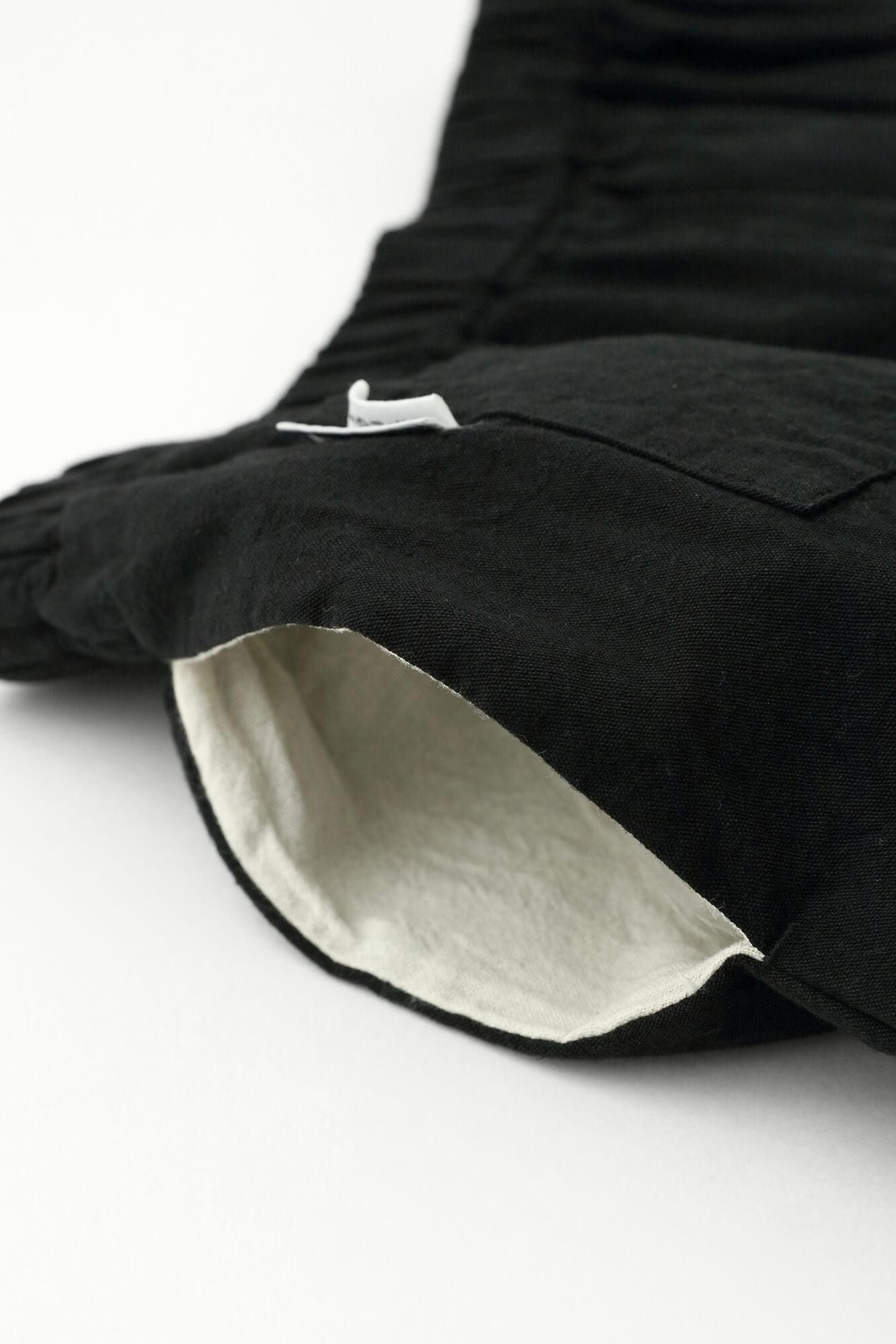 伊勢木棉20/20麻混紡闊腿褲短版/黑色