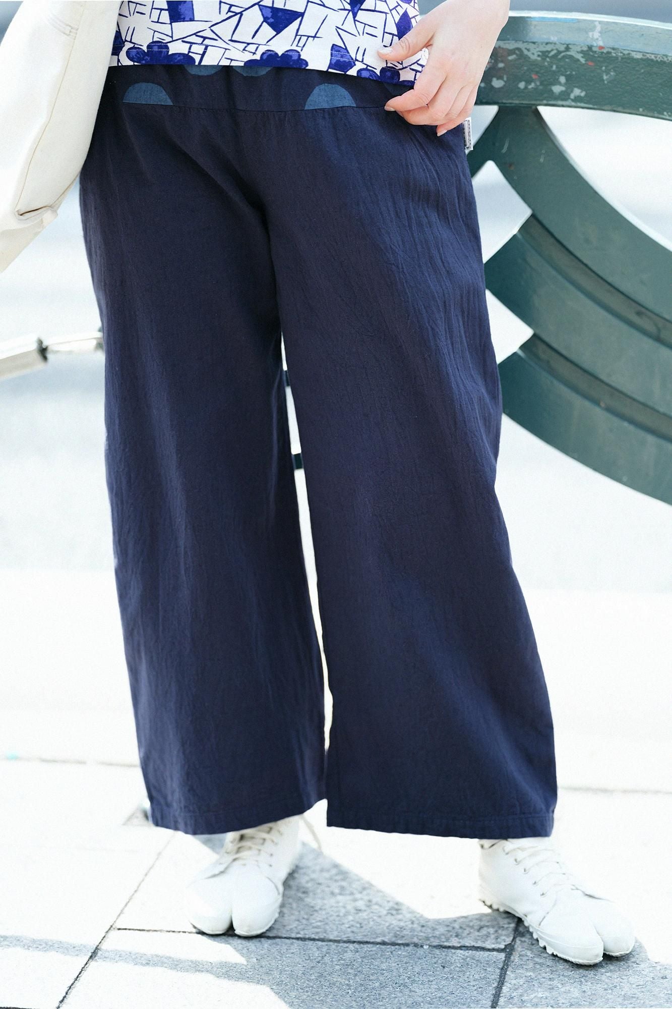 ISE棉花20/20亚麻混合OBI MONPE/SUIGYOKU X深蓝色(Noukon)