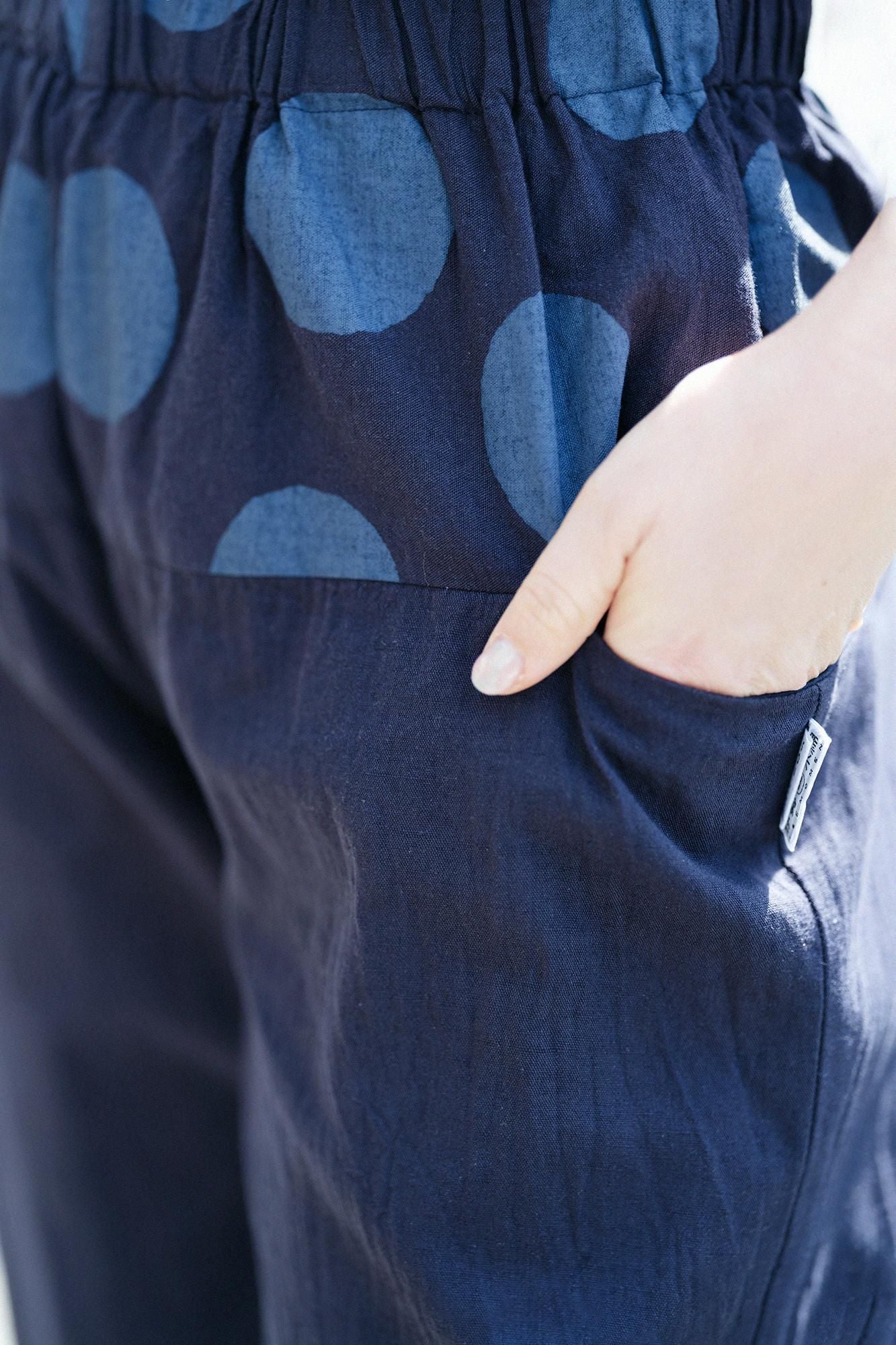 ISE棉花20/20亚麻混合OBI MONPE/SUIGYOKU X深蓝色(Noukon)