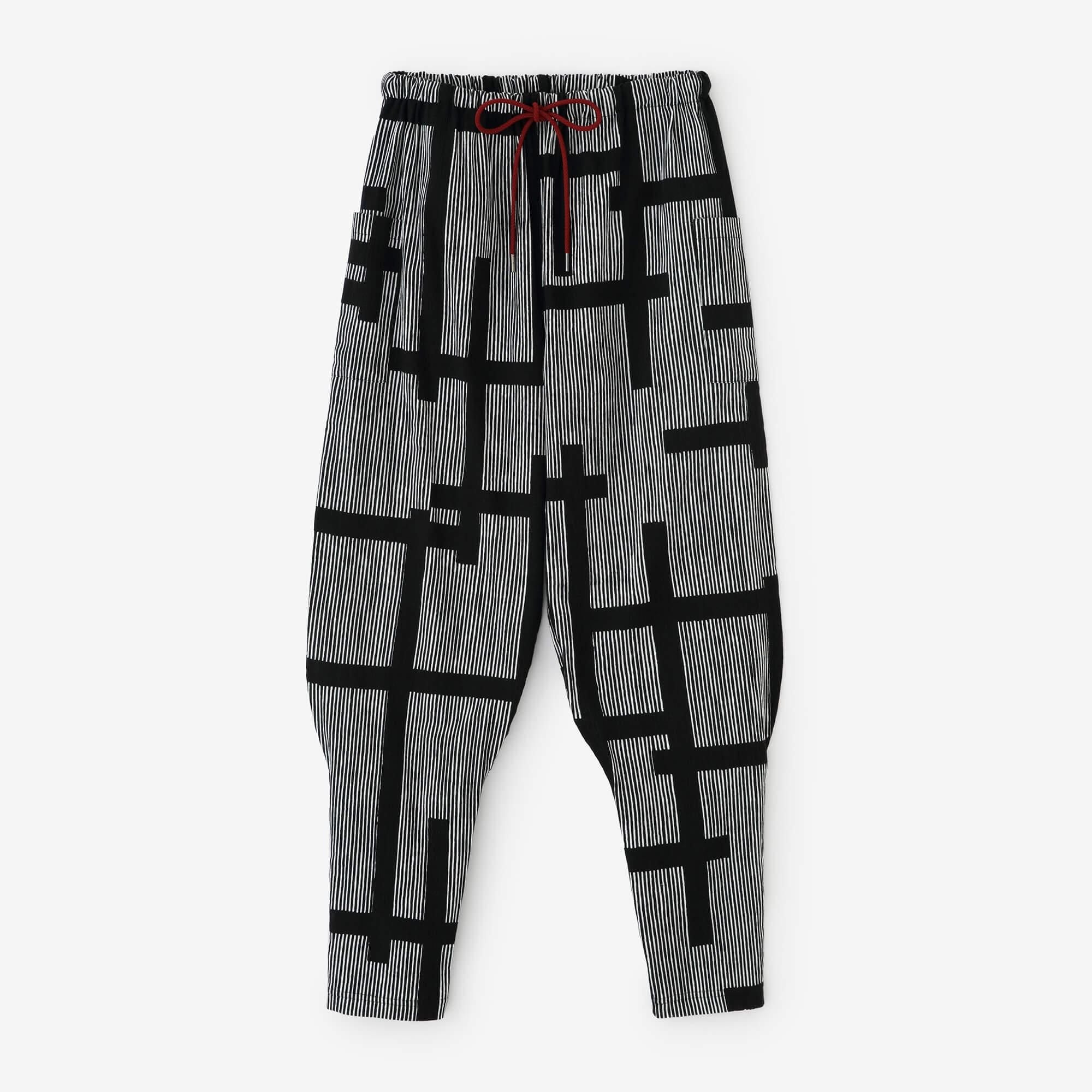 Chizimi Cotton 20/20 Harem Pants / Staggered Stripes Fence