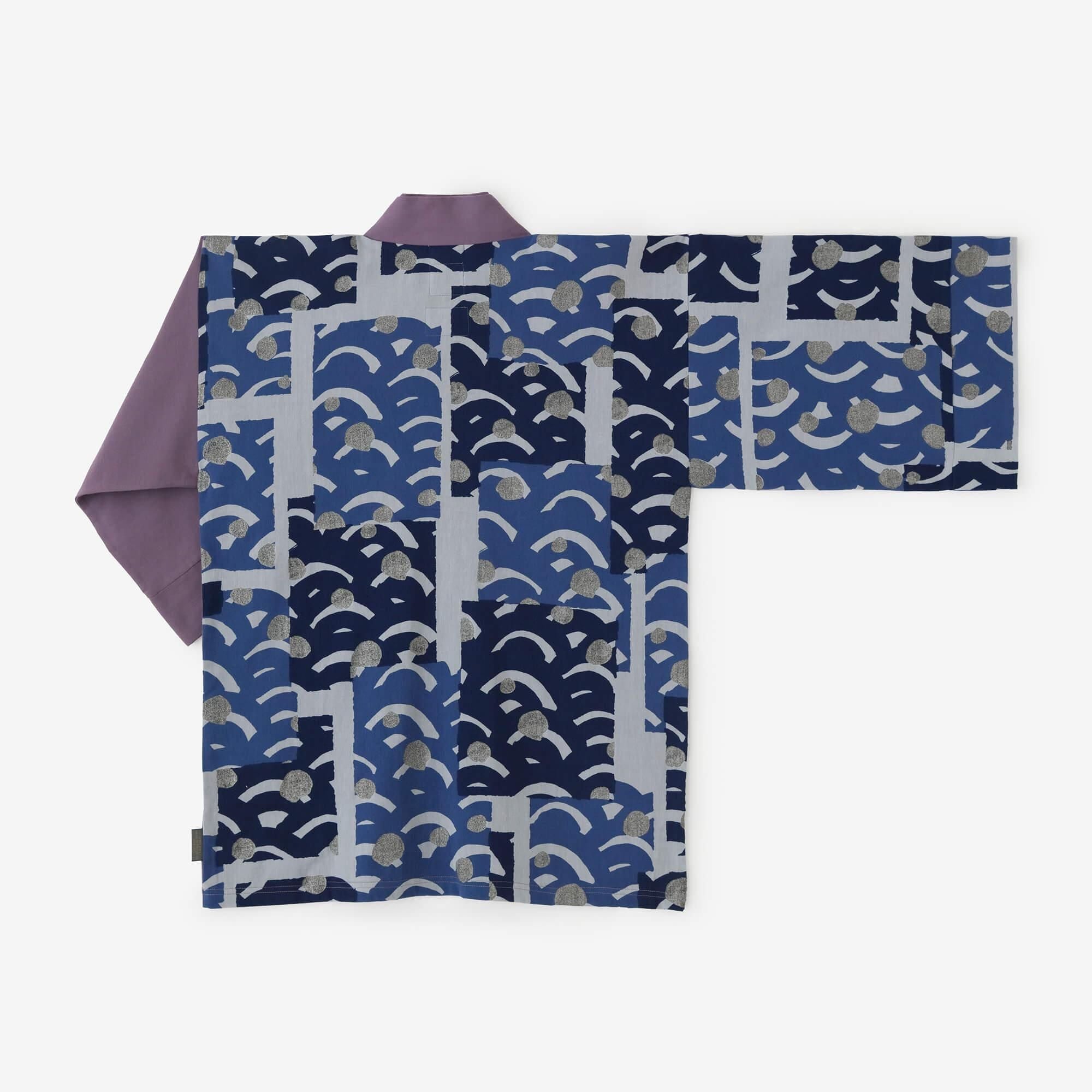 高島縮 40/40 半衿風靡(はんえりふうび) 片身替わり(かたみがわり)/牡丹鼠(ぼたんねず)×青海波(せいがいは)