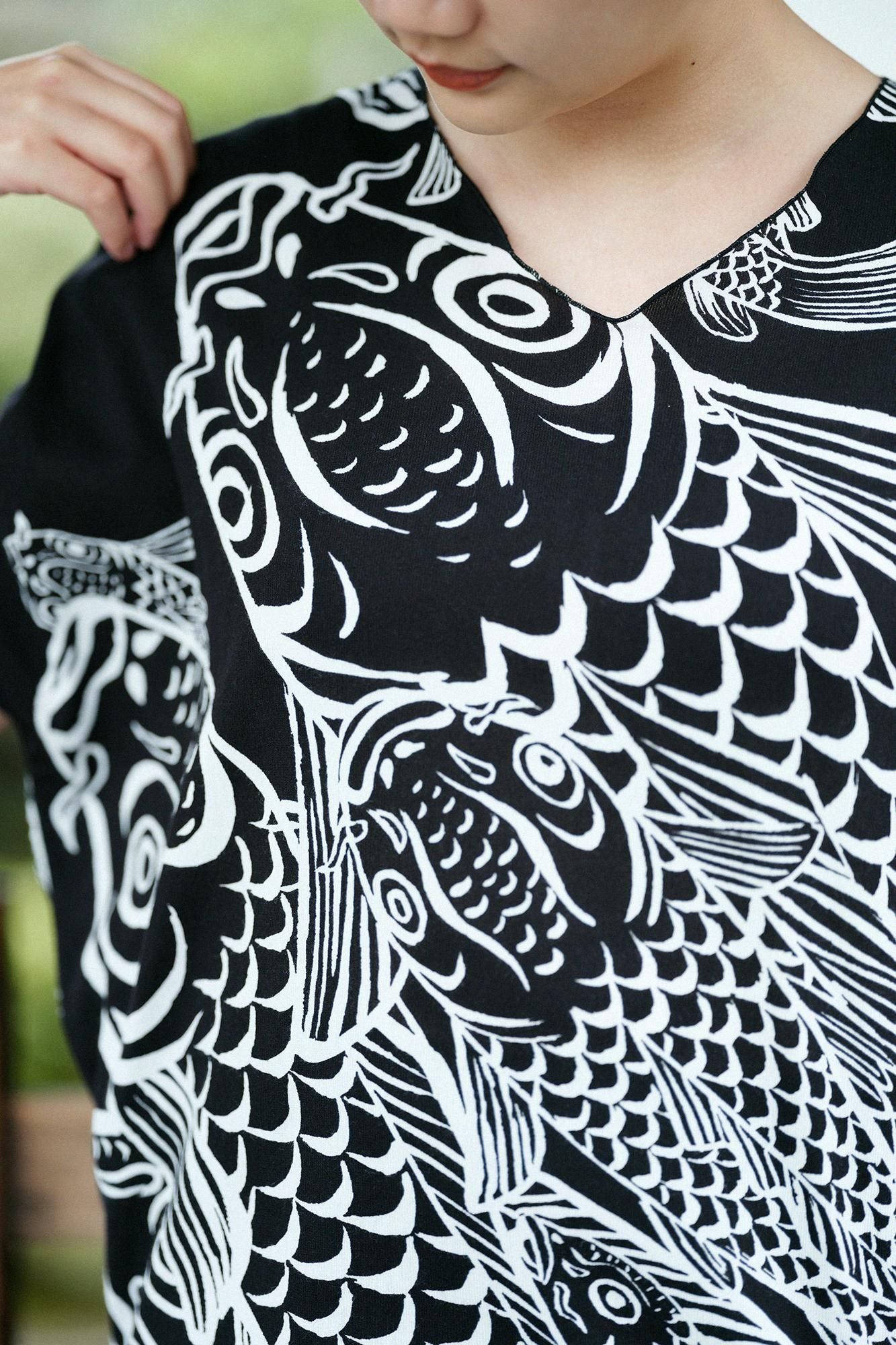 高島縮棉 40/40 短袖上衣/Carp is dragon in heaven和留白