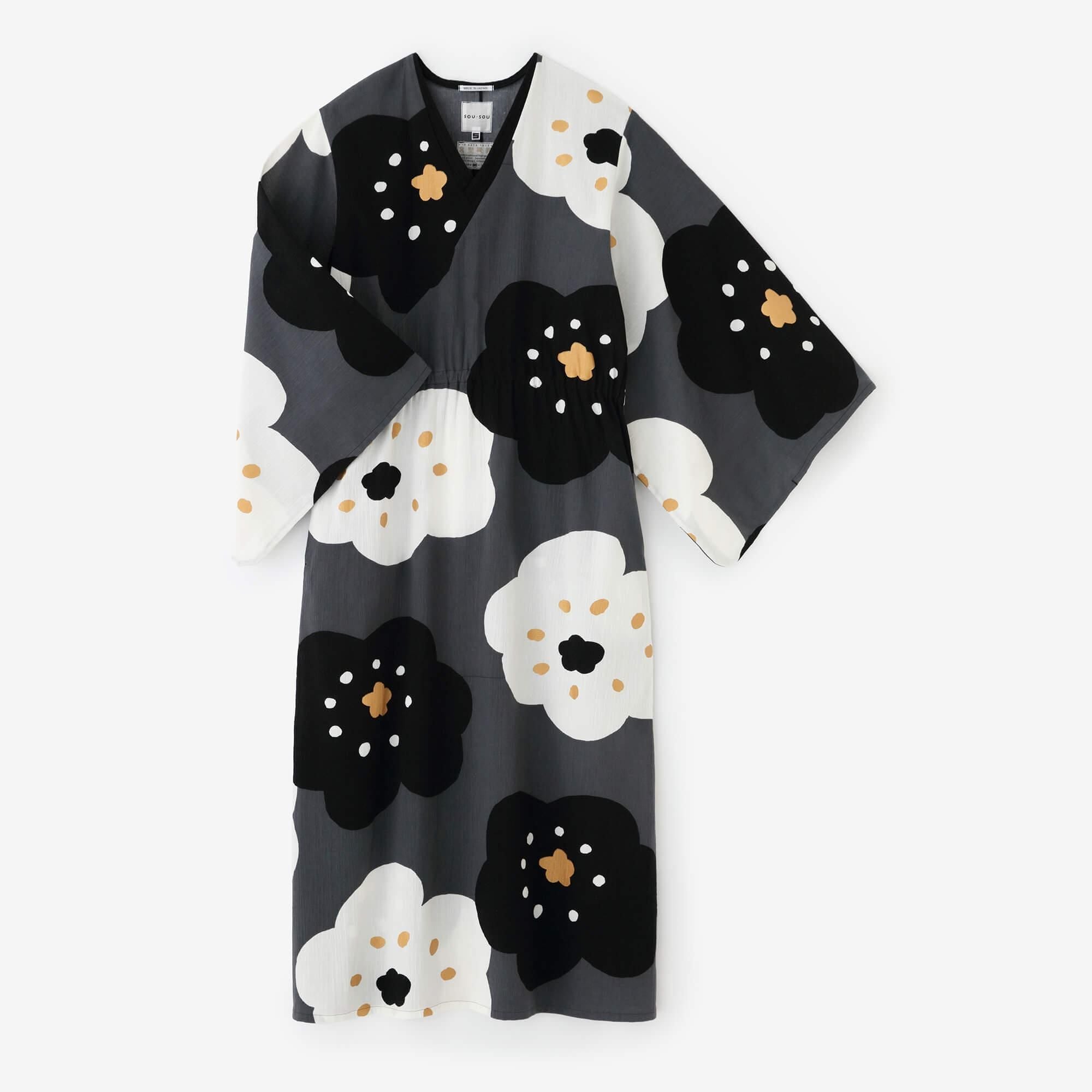 【Online】Double V-neck Summer Kimono Dress(Ryoi)/Smile Dark Grey(Koihai)