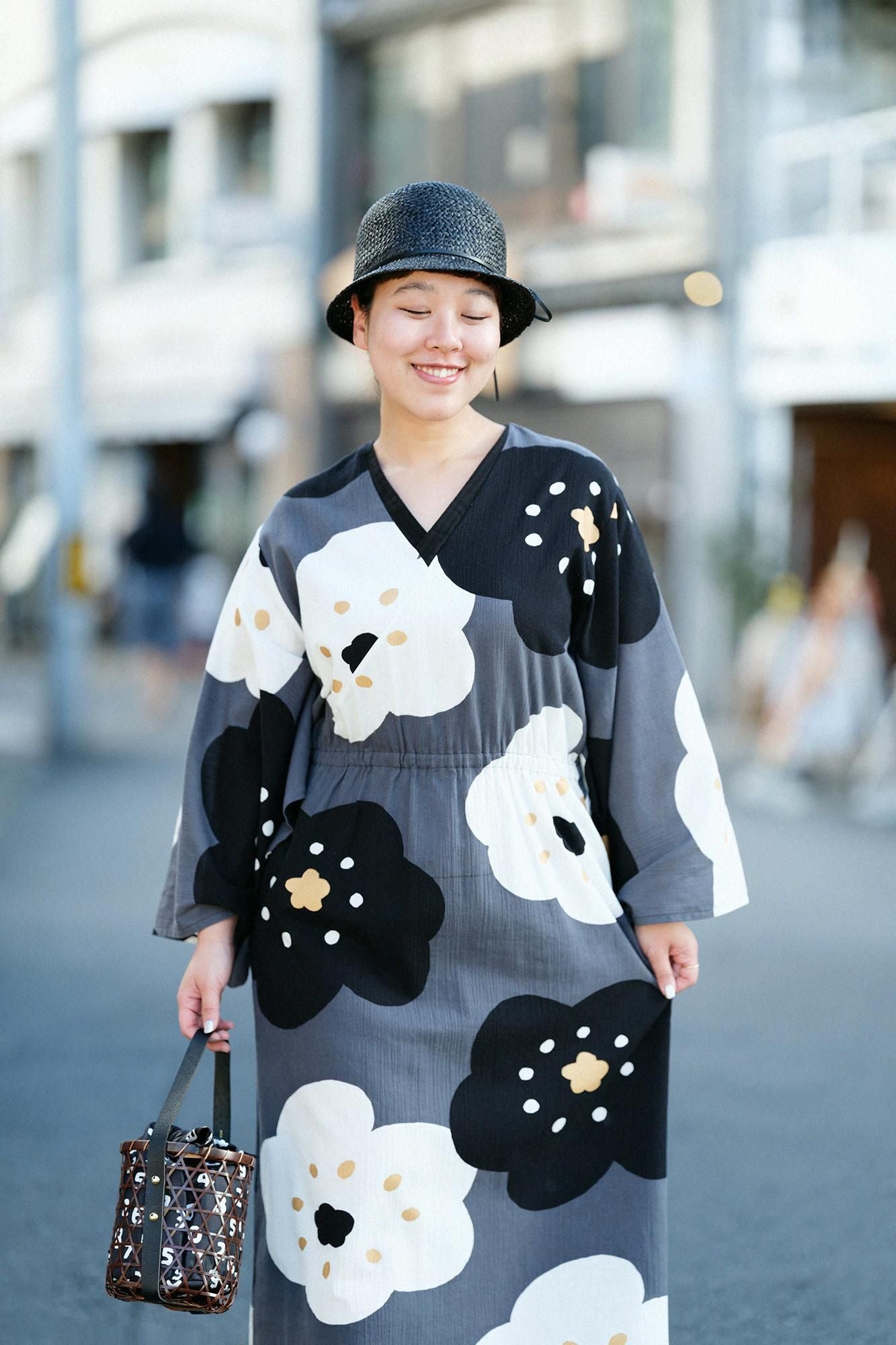 【Online】Double V-neck Summer Kimono Dress(Ryoi)/Smile Dark Grey(Koihai)