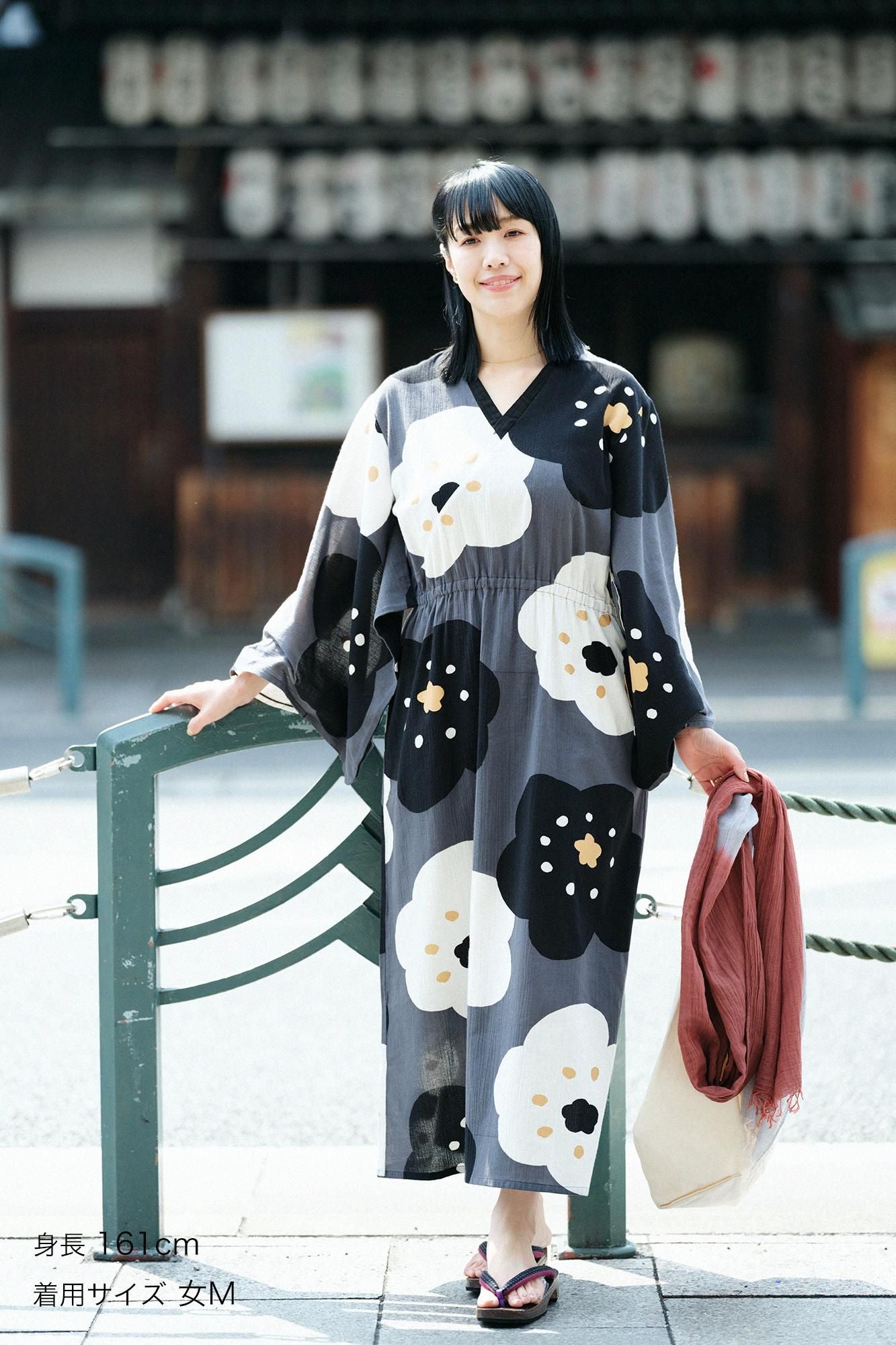 【Online】Double V-neck Summer Kimono Dress(Ryoi)/Smile Dark Grey(Koihai)