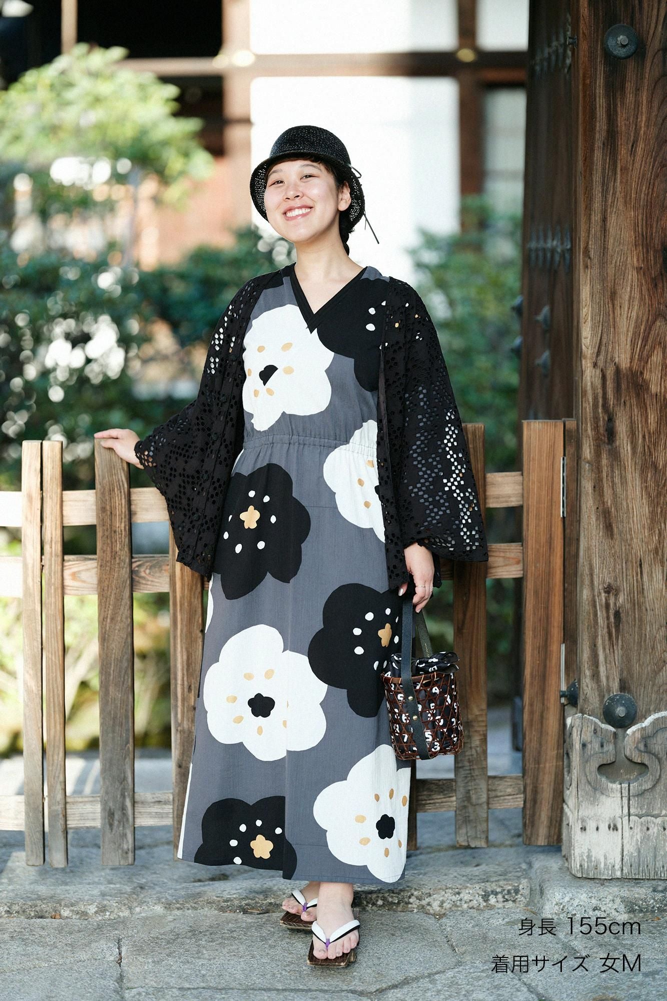 【Online】Double V-neck Summer Kimono Dress(Ryoi)/Smile Dark Grey(Koihai)