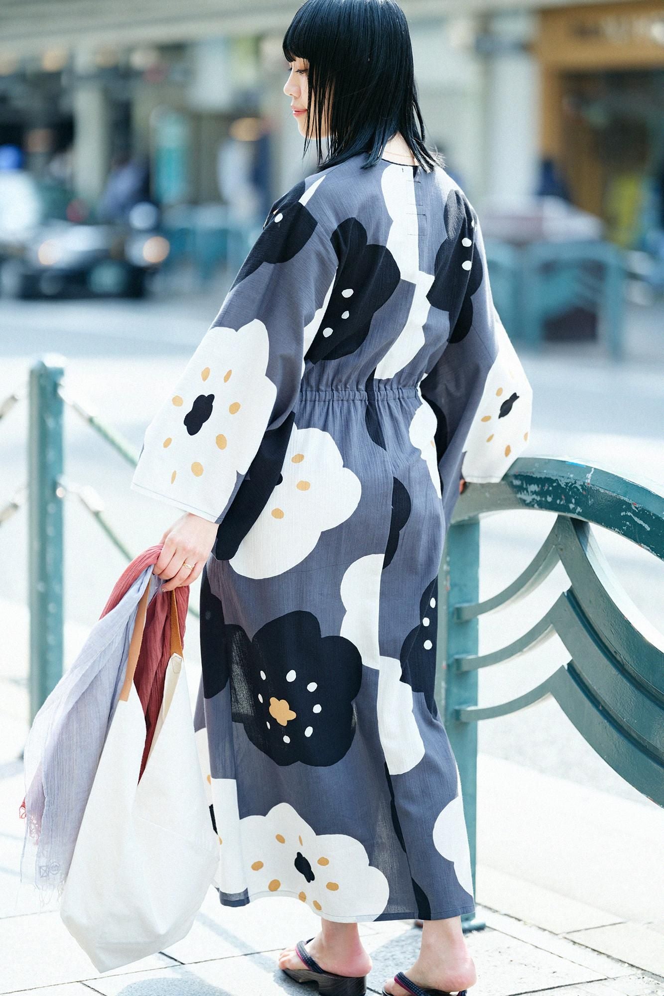 【Online】Double V-neck Summer Kimono Dress(Ryoi)/Smile Dark Grey(Koihai)