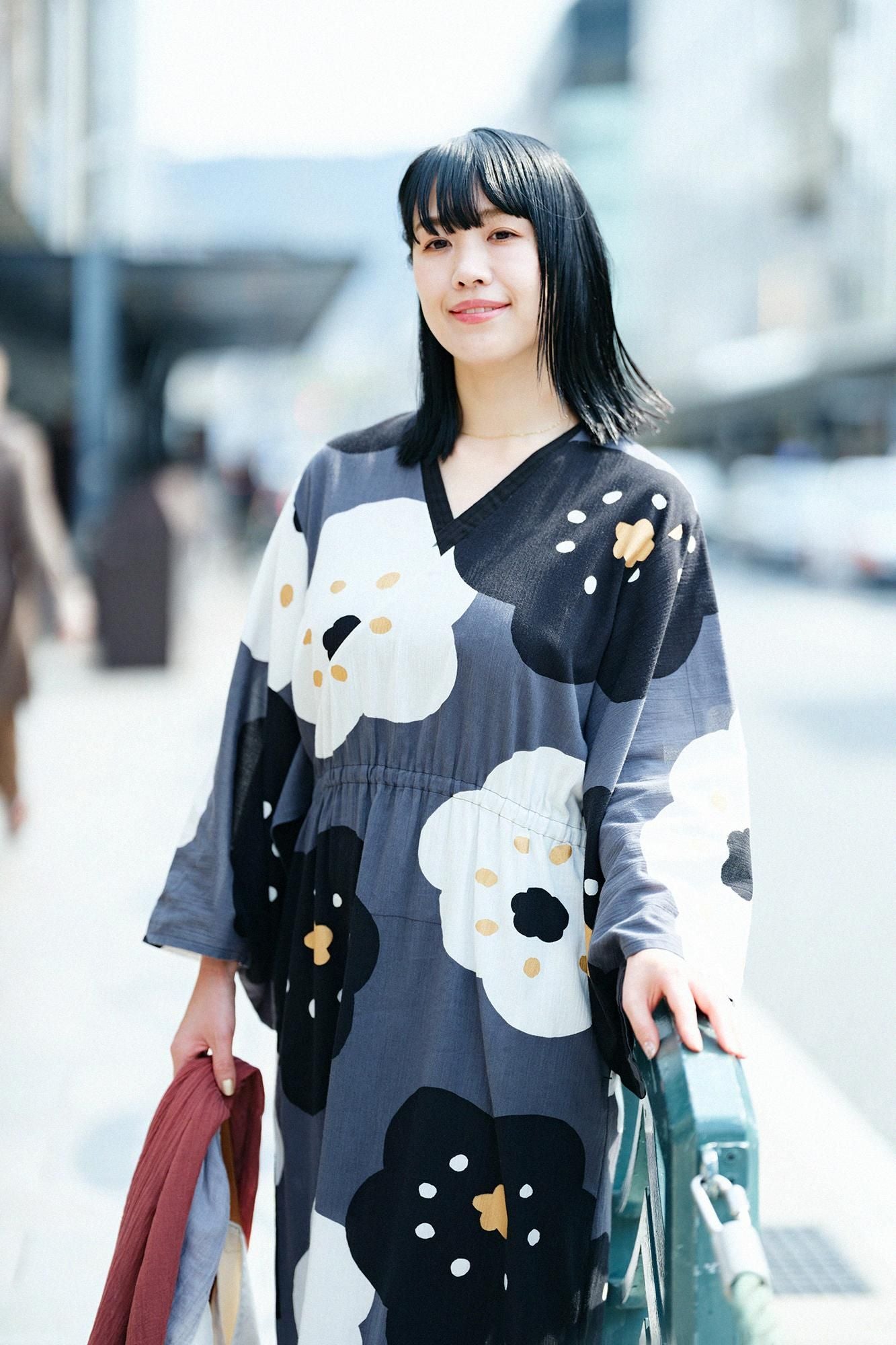 【Online】Double V-neck Summer Kimono Dress(Ryoi)/Smile Dark Grey(Koihai)