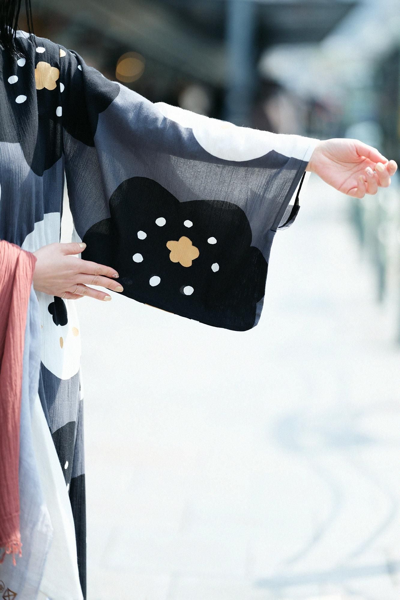 【Online】Double V-neck Summer Kimono Dress(Ryoi)/Smile Dark Grey(Koihai)