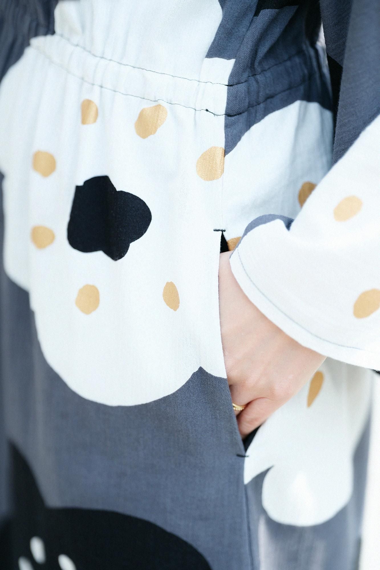 【Online】Double V-neck Summer Kimono Dress(Ryoi)/Smile Dark Grey(Koihai)