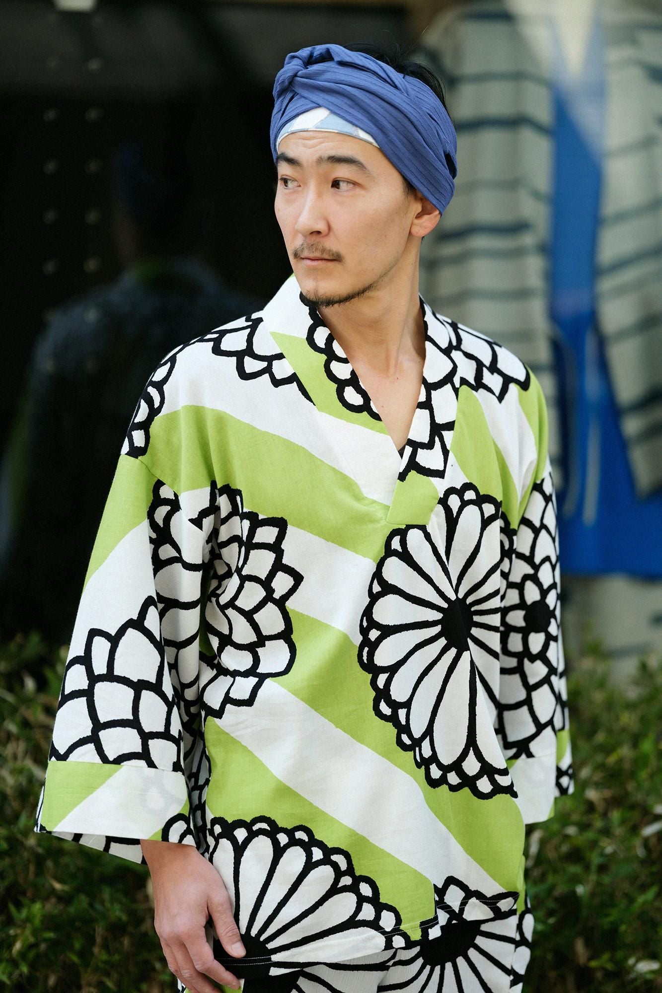 Chizimi Cotton 40/40 Fubi Kimono Top / Round Chrysanthemum