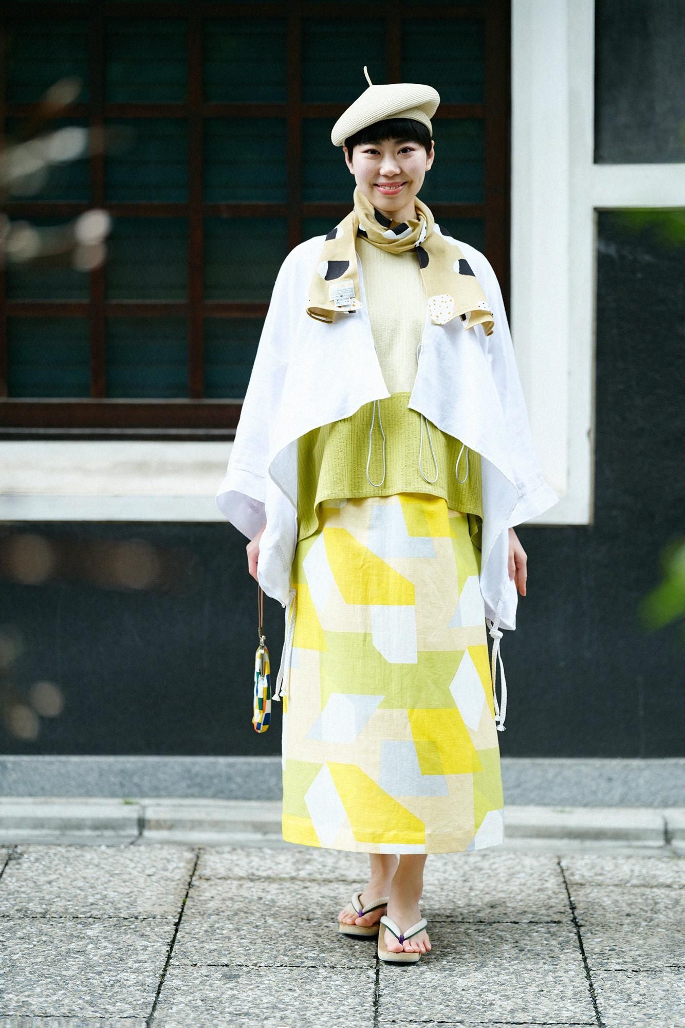 高島縮棉 40/20 空羽 方形上衣 雙色/淡黃色×柳葉色