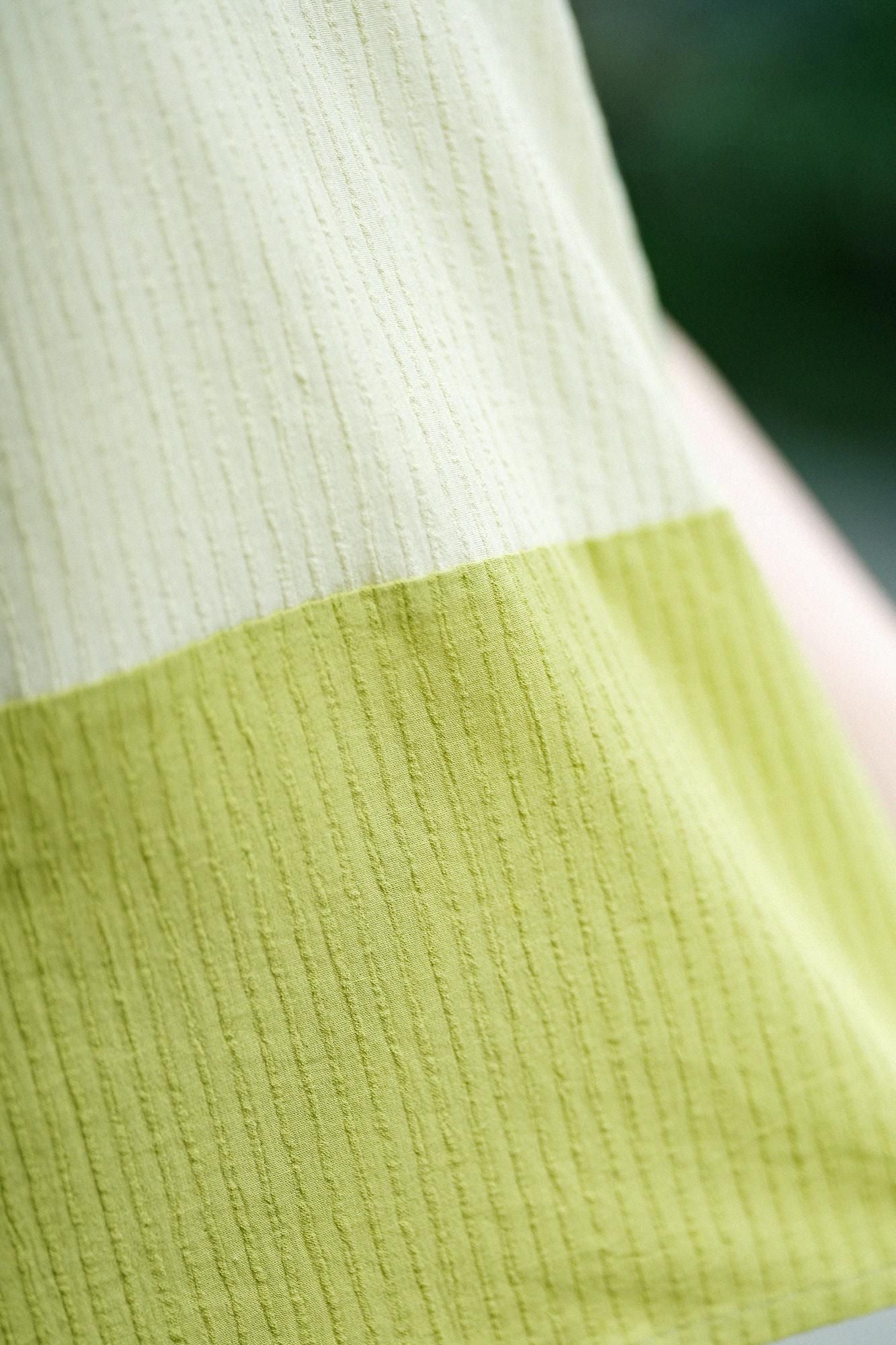 高島縮棉 40/20 空羽 方形上衣 雙色/淡黃色×柳葉色