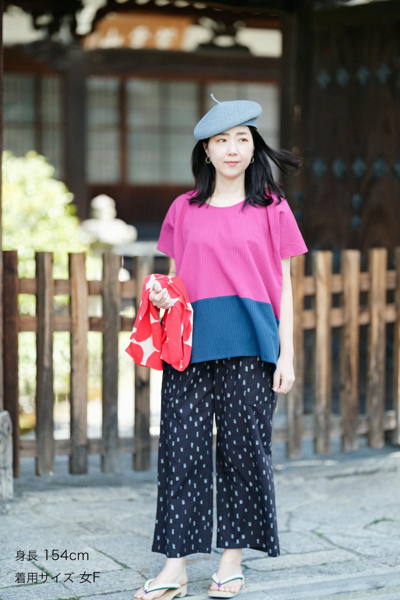 【net limited】Chizimi Cotton 40/20 Akiha Square Top(deerminds old time withi) group(minds old time withfruit)/Dark Pink(Koinakabeni)×Nado Mouse (Nando)Nefigure)