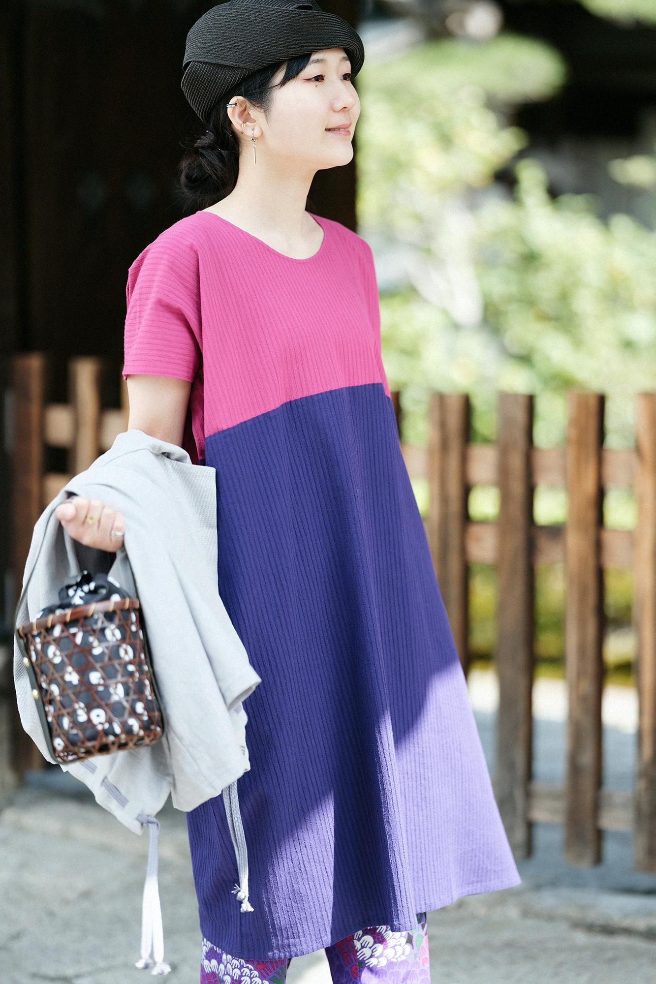 高島縮棉 40/20 空羽 長方形洋裝 組(kumi)/深粉紅(koinakabe)x紫藍色