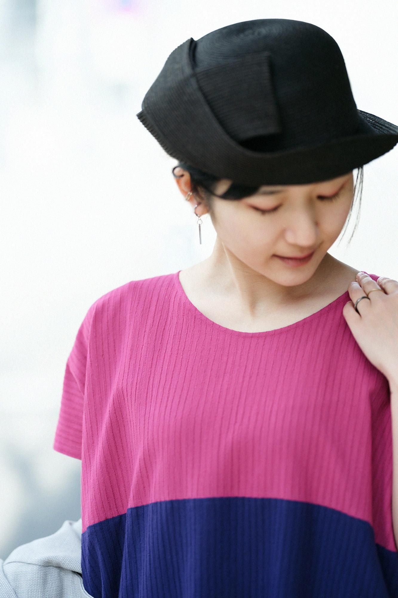 高島縮棉 40/20 空羽 長方形洋裝 組(kumi)/深粉紅(koinakabe)x紫藍色