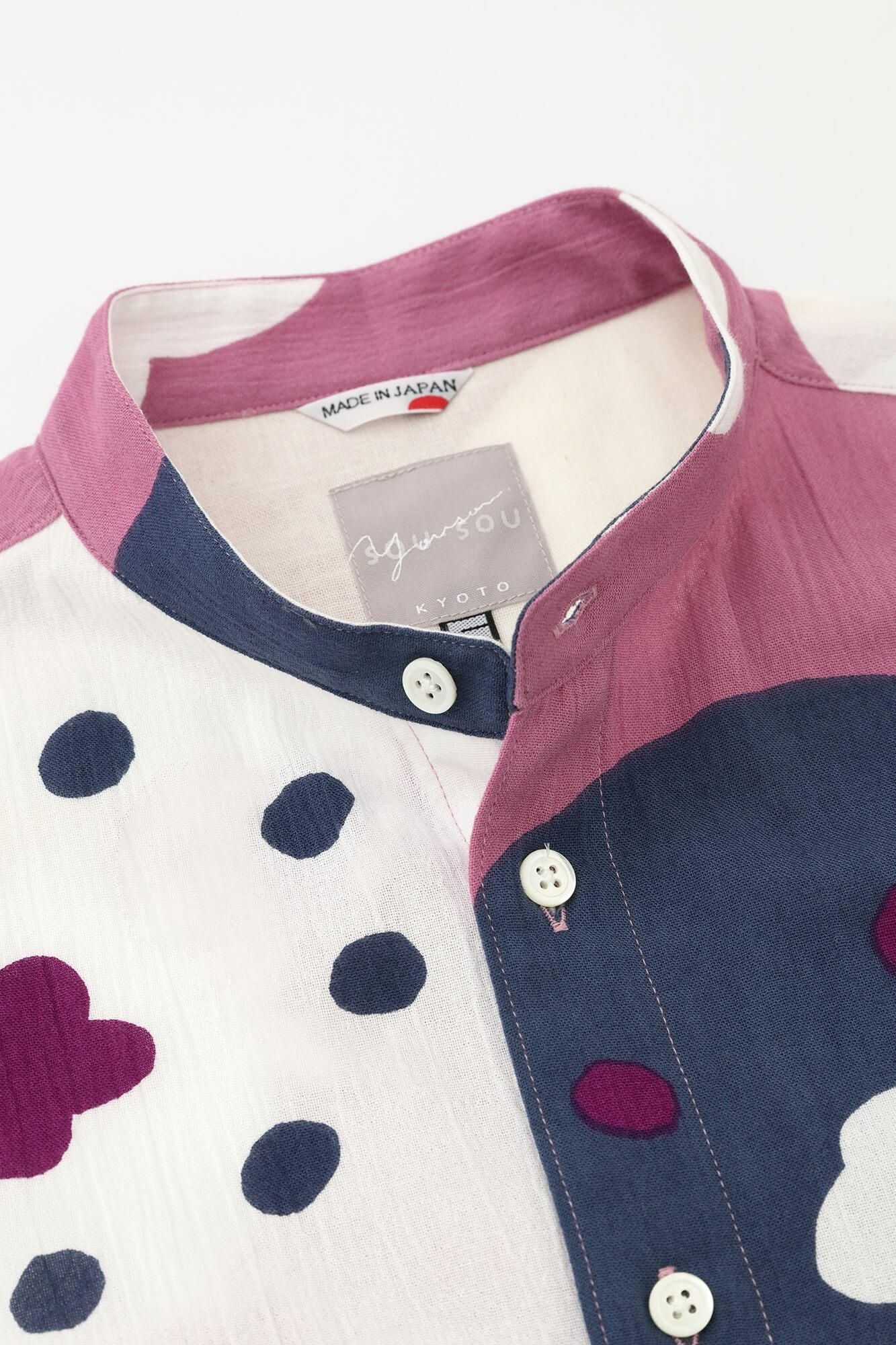 高島縮棉 20/20立領短袖襯衫/微笑粉紅色