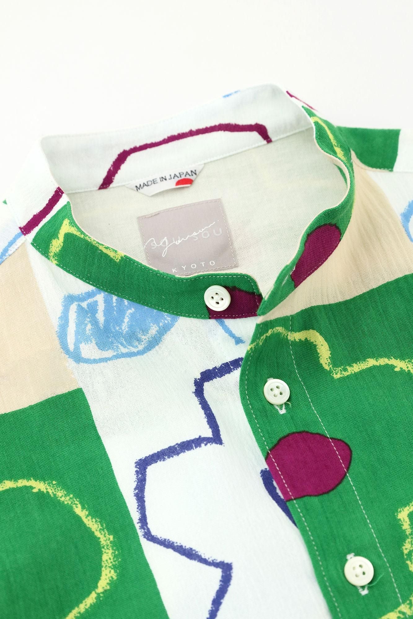 【net limited】Chizimi Cotton 20/20 Stand Collar Short Sleeve Shirt / Warawa