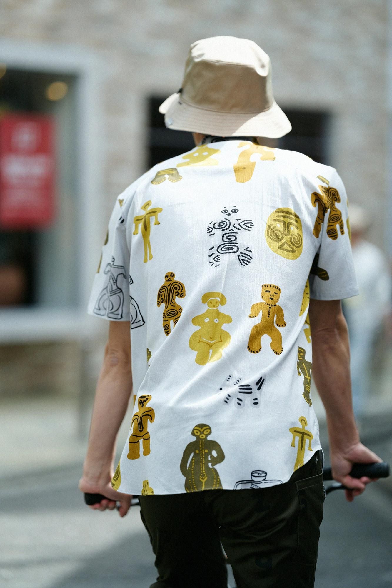 Chizimi Cotton 20/20 Stand Collar Short Sleeve Shirt / Clay Figure