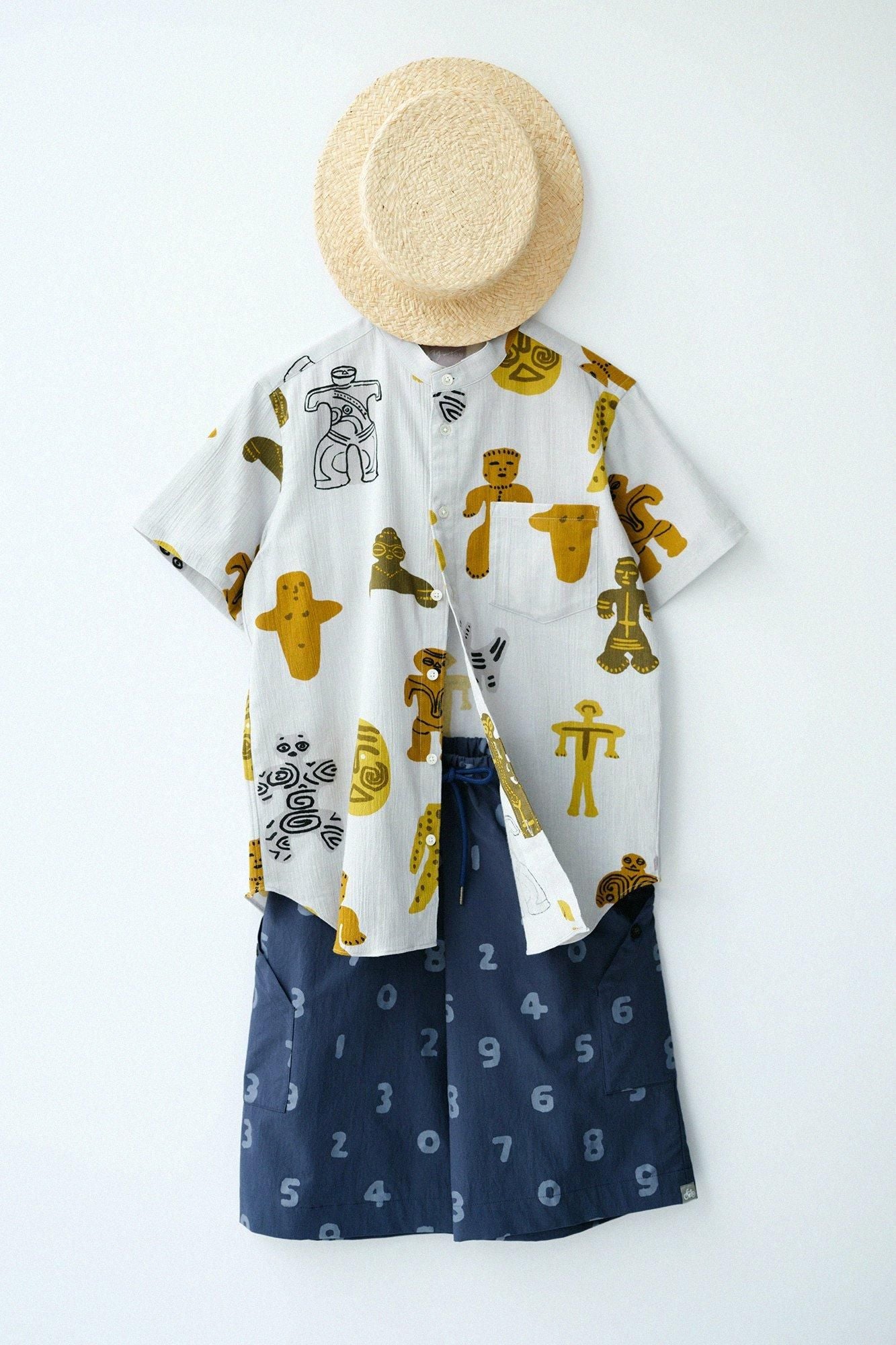 Chizimi Cotton 20/20 Stand Collar Short Sleeve Shirt / Clay Figure